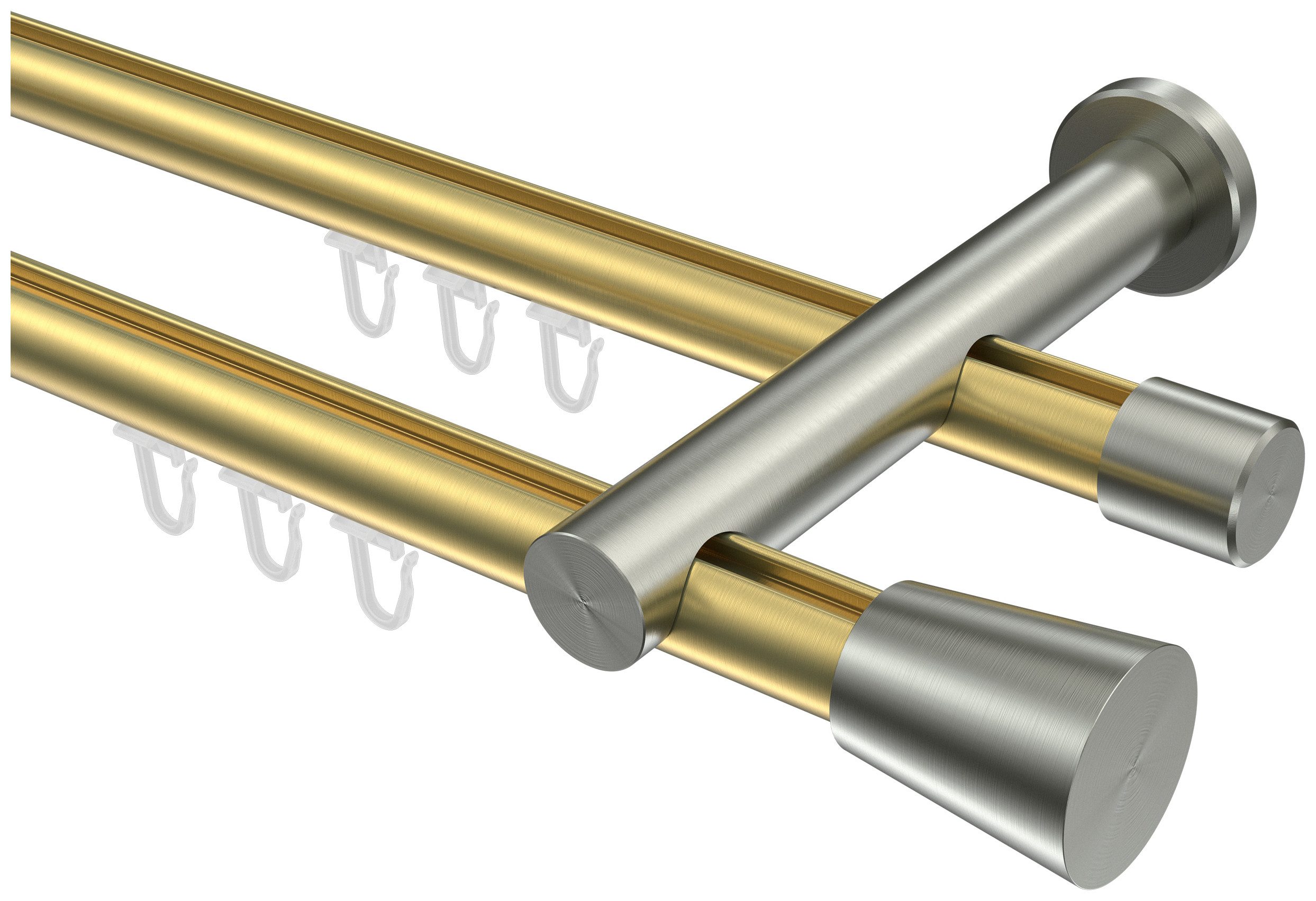 INTERDECO Innenlaufschiene Platon Sitra, Ø 20 mm, 2-läufig, Fixmaß, kürzbar, Wandmontage, Aluminium, Messing-Optik / Edelstahl-Optik / Bicolor