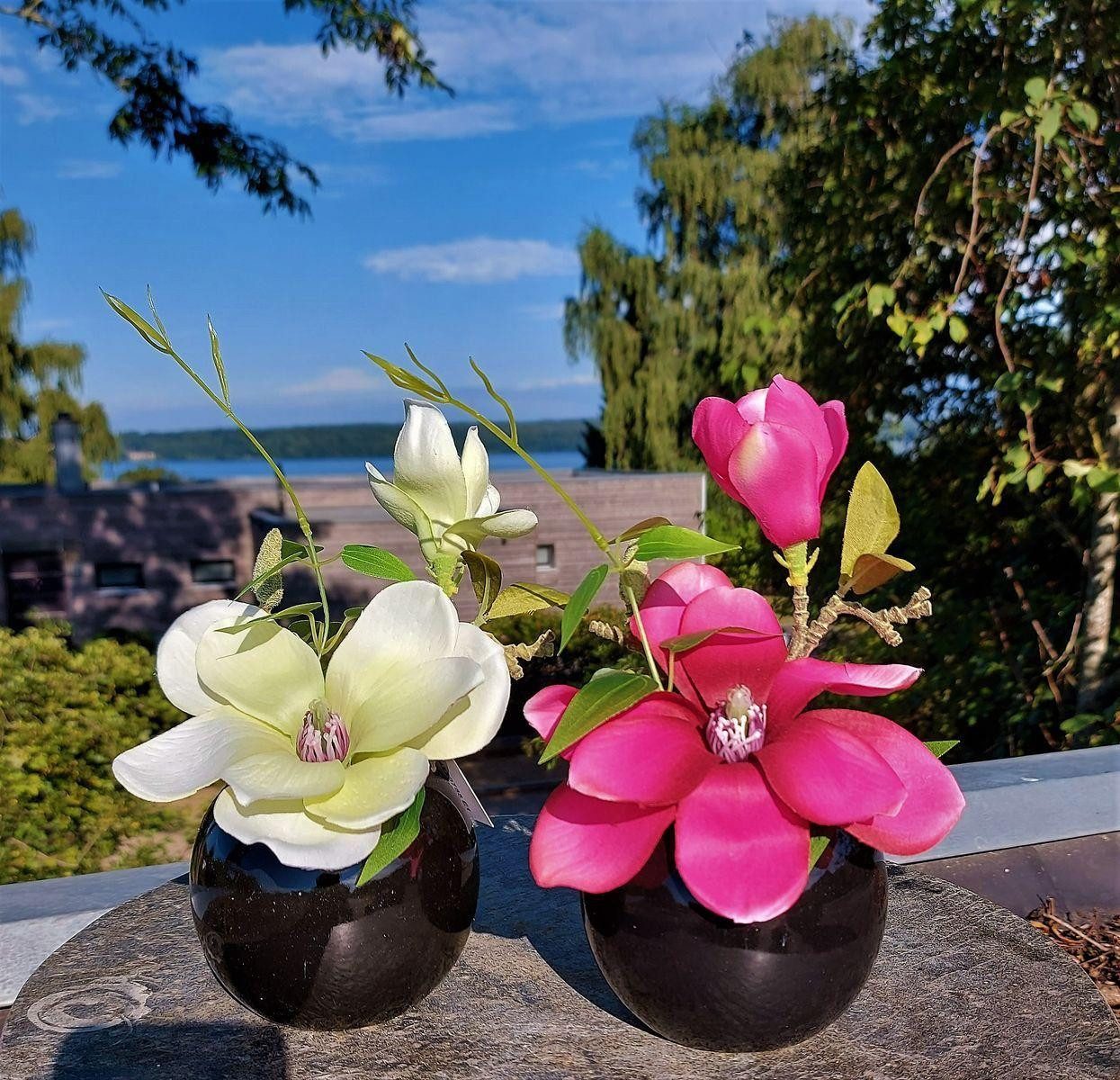 Kunstblume Deko Blume Magnolie FEMI im schwarzen Keramiktopf, Crem Magnolie, artplants, Höhe 20.0 cm