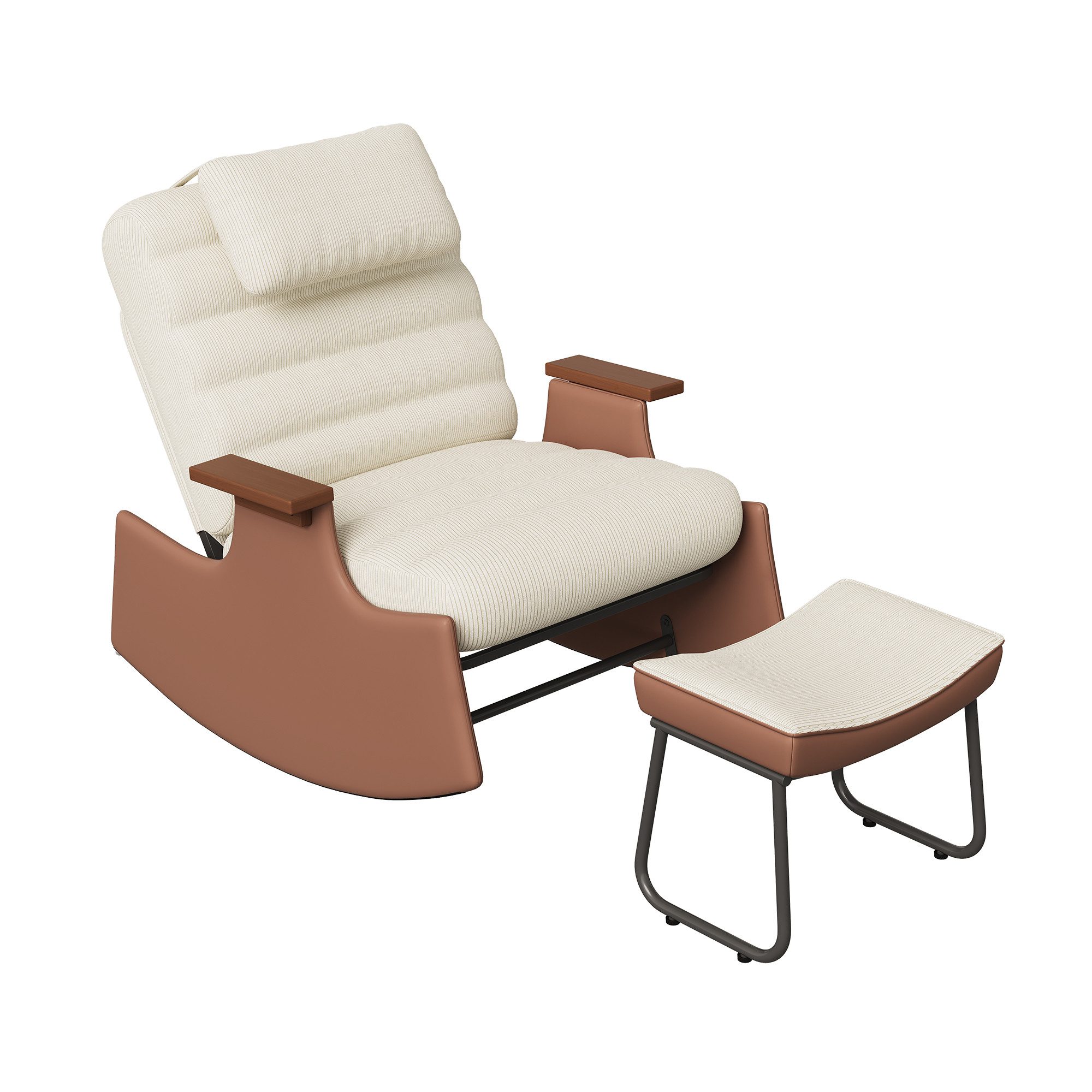 BELUPAI Schaukelstuhl Polster Schaukelsessel, (Set, 1 St), mit Hocker und 3-stufia verstellbare Rückenlehne,Cord,Beige