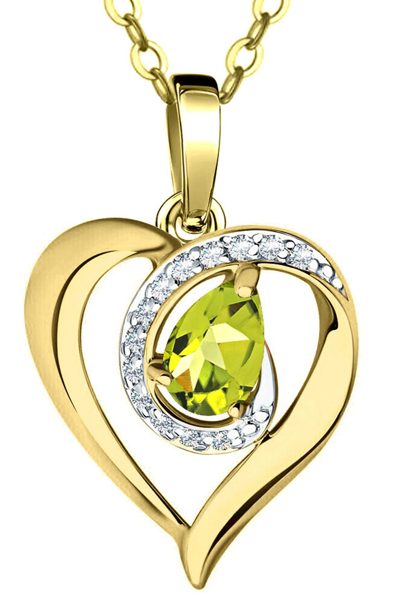 Limana Herzkette echter Peridot 925 Silber vergoldet gold Kette Frauenkette Edelstein (mit Herz Geschenkdose und Tasche Kette mit Anhänger Damenkette grün), Liebesgeschenk Liebe Geschenk für Sie Frauen Damen Freundin Mutter Oma