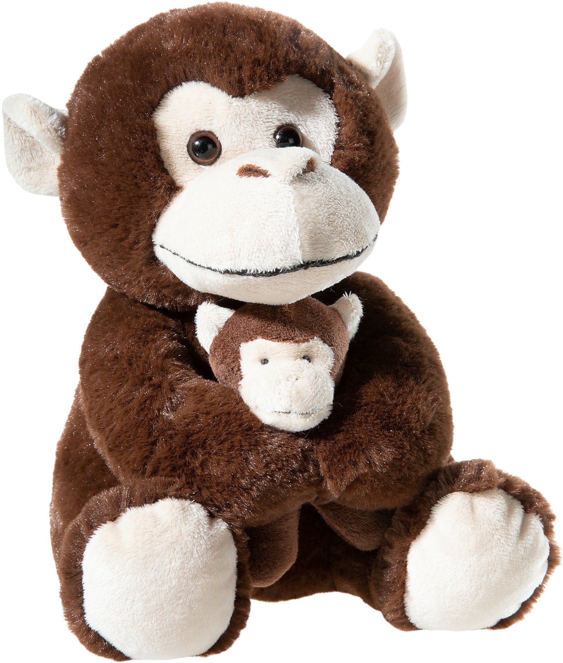 Kuscheltier Misanimo, Affe mit Baby, 25 cm