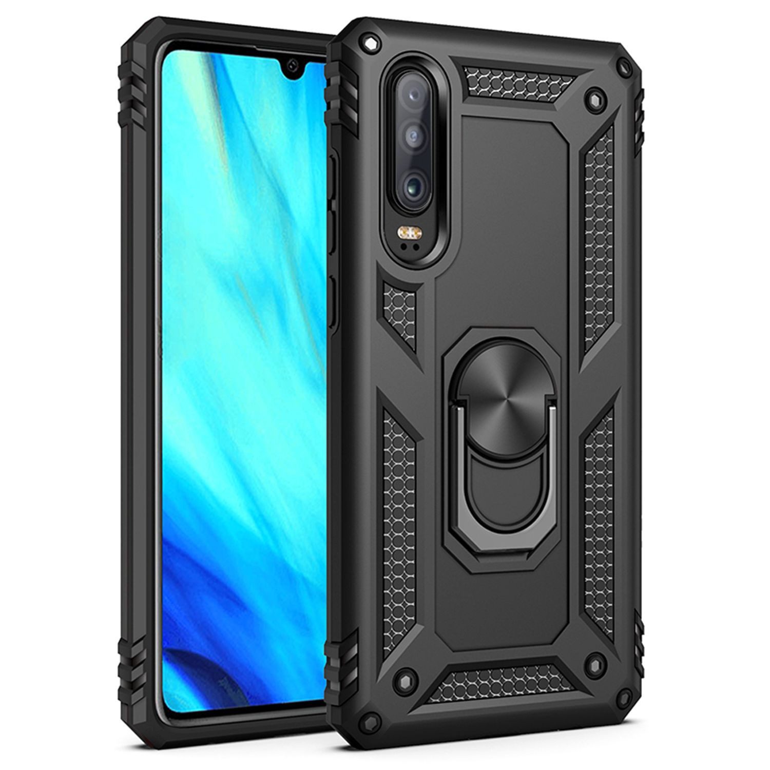 Nalia Smartphone-Hülle Huawei P30 15,5 cm (6,1 Zoll), Outdoor Military Style Hülle mit Ring / Extrem Schützend / Panzer Case