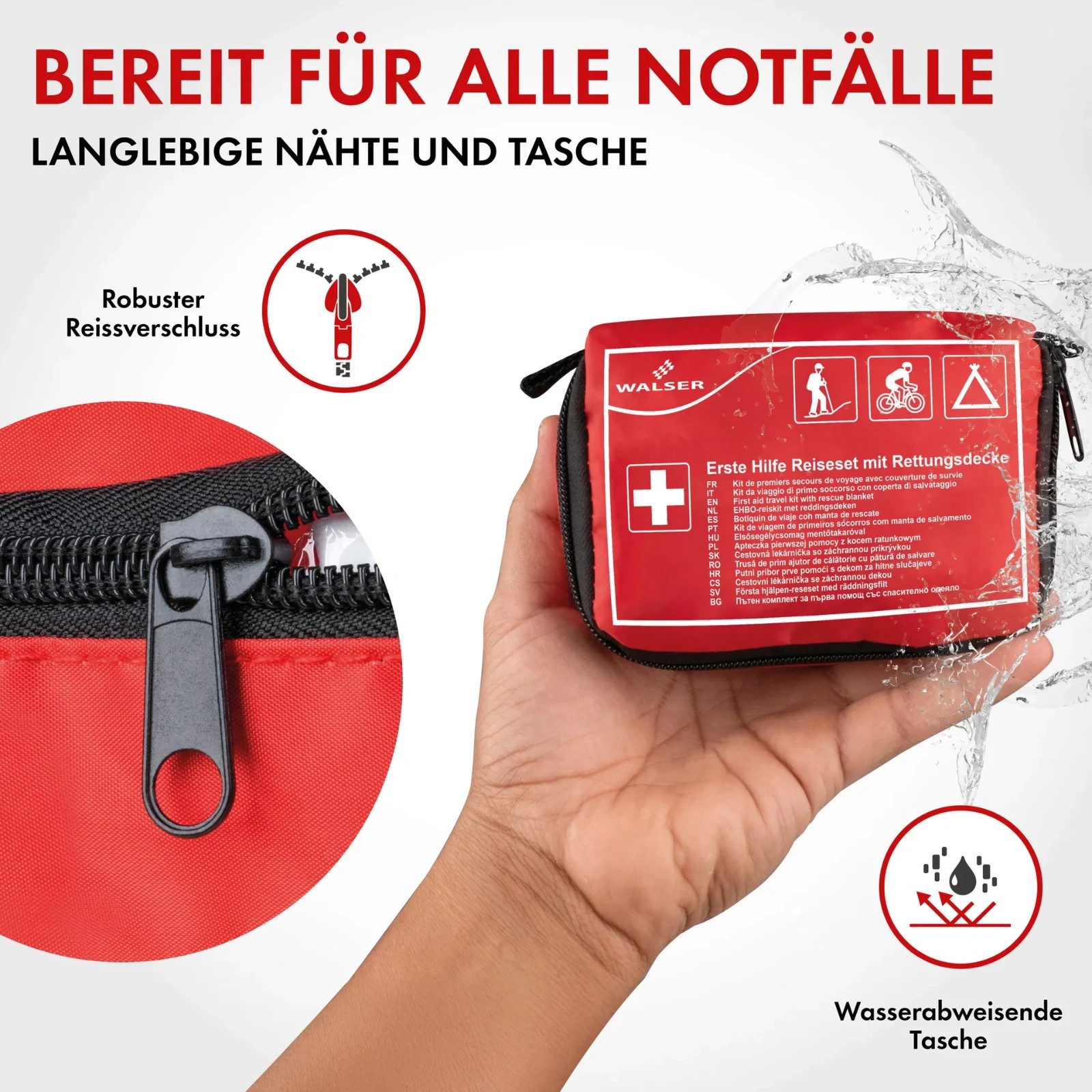WALSER Erste-Hilfe-Set Mini Verbandstasche EU-Verordnung 2017/745, wasserfest