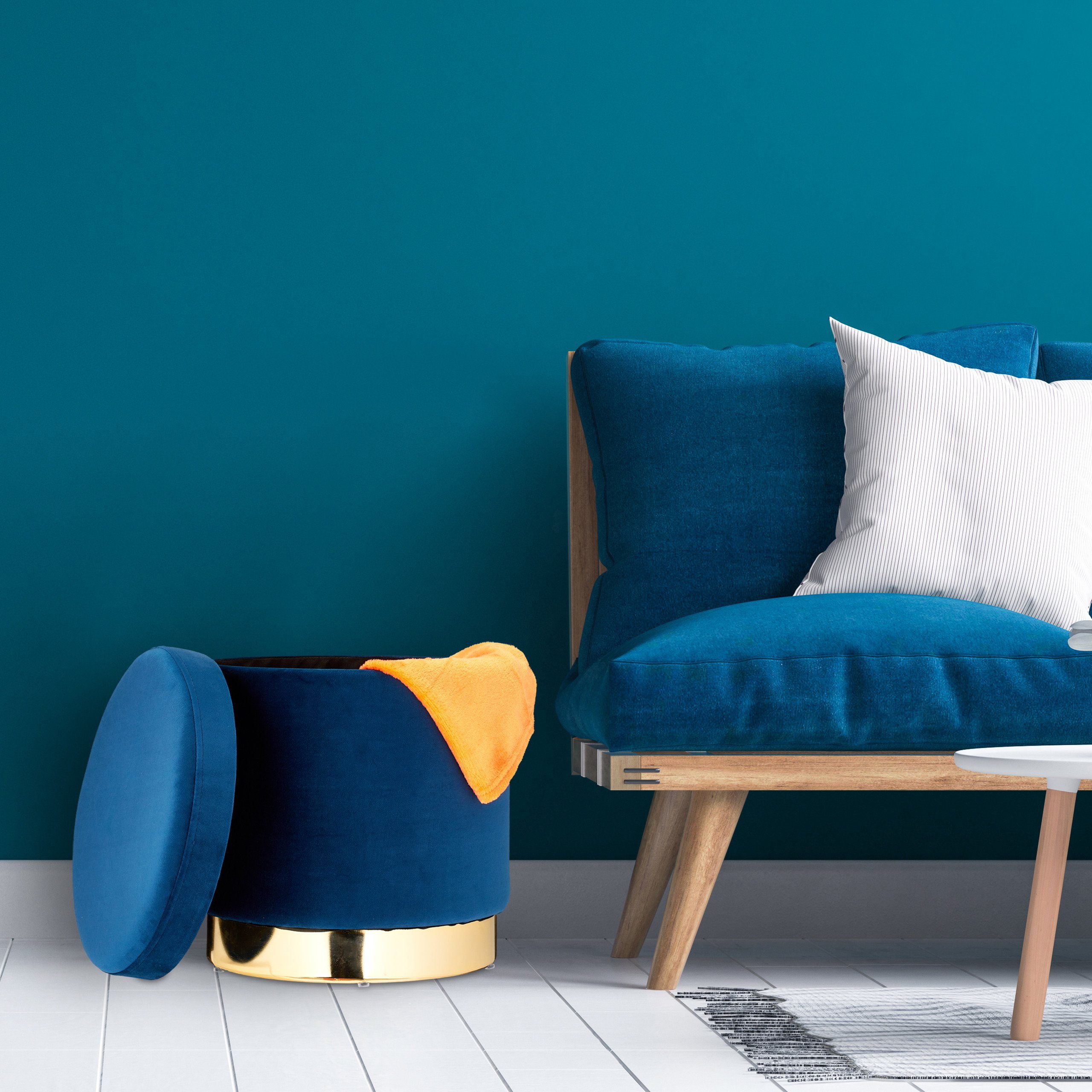 relaxdays Sitzhocker Samthocker mit Stauraum blau