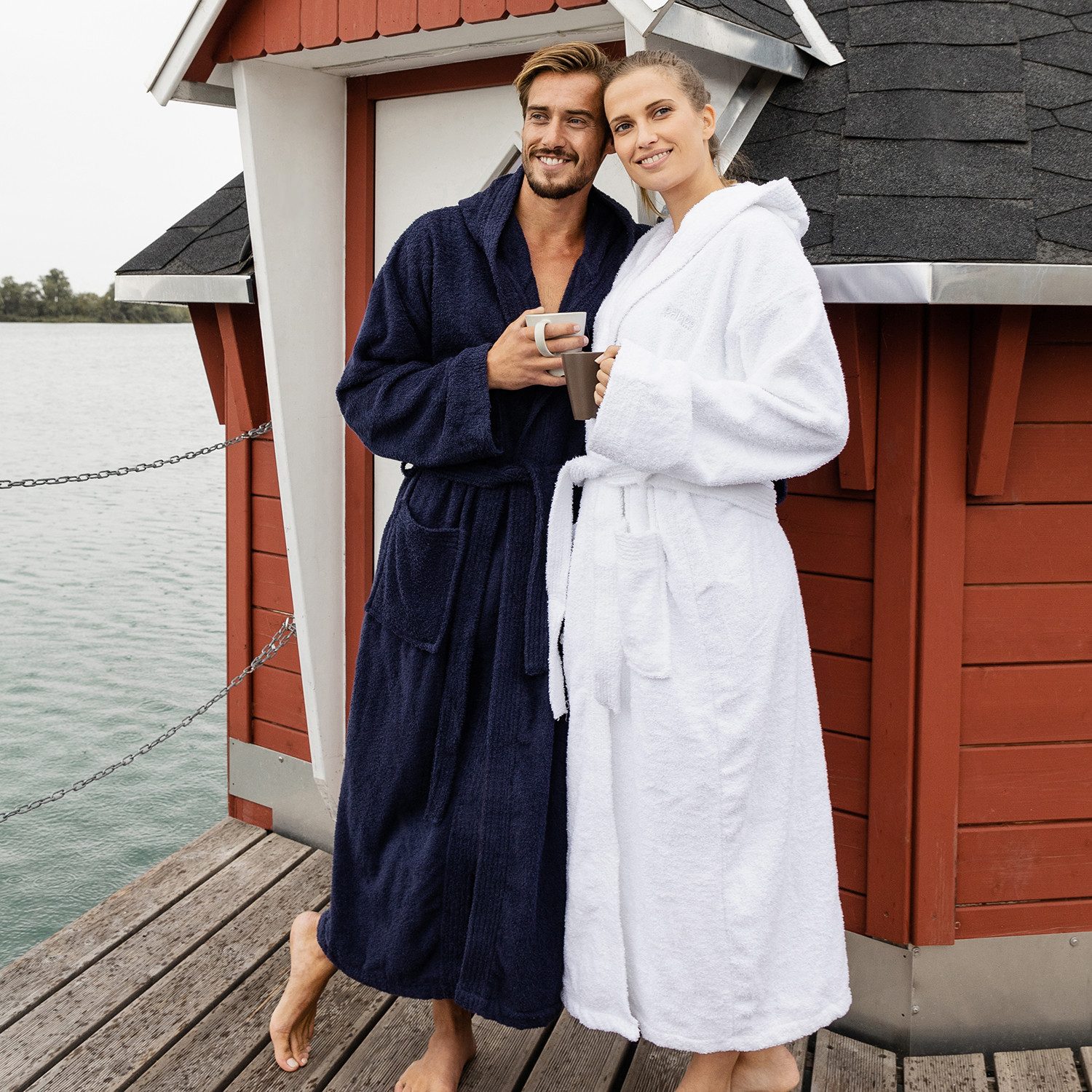 OAHOO Bademantel Unisex Frottee Bademantel mit Kapuze 100% Baumwolle, Extra-Lang