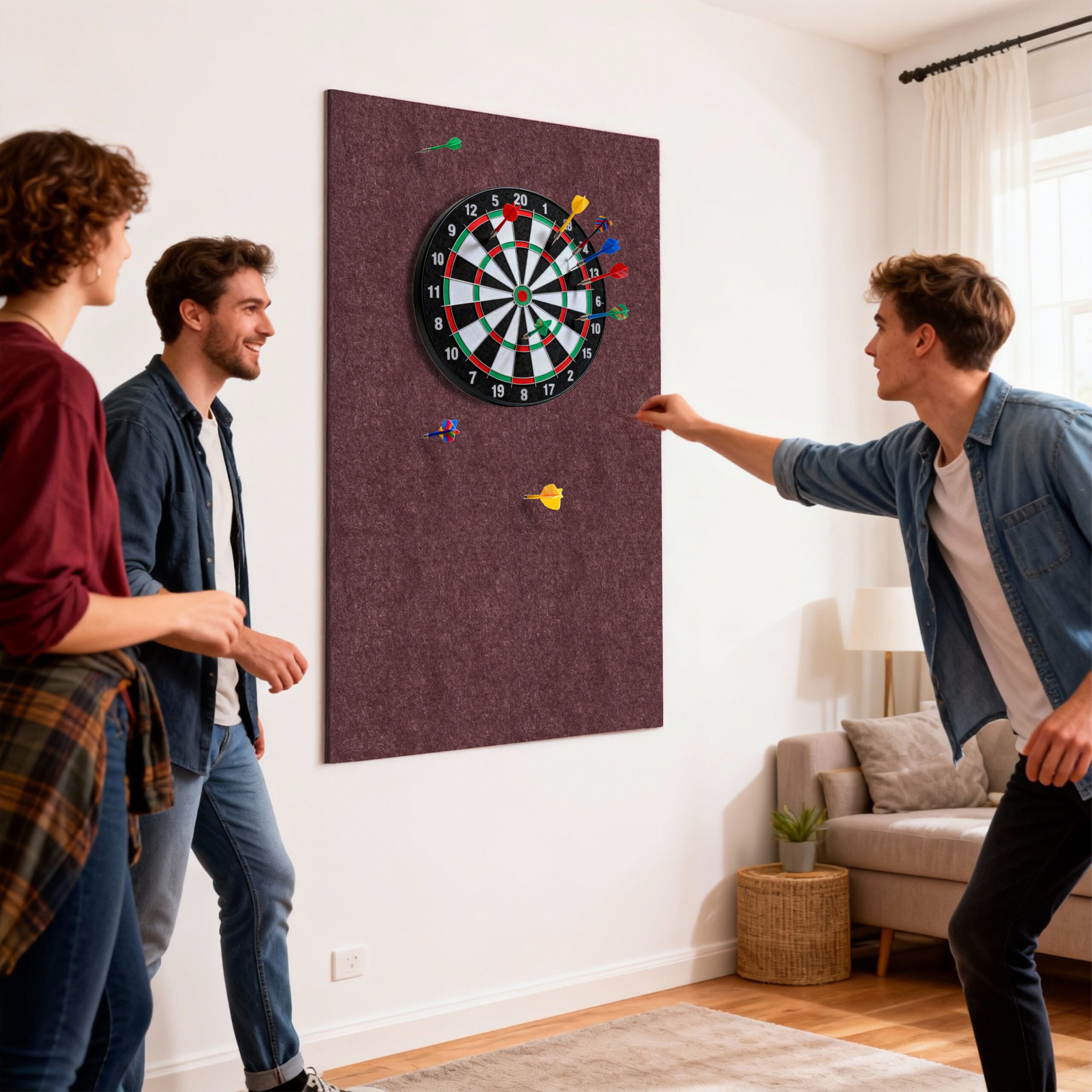 relaxdays Dart-Wandschutz Dartscheibe Schutz 6-teilig Filz, Bordeaux