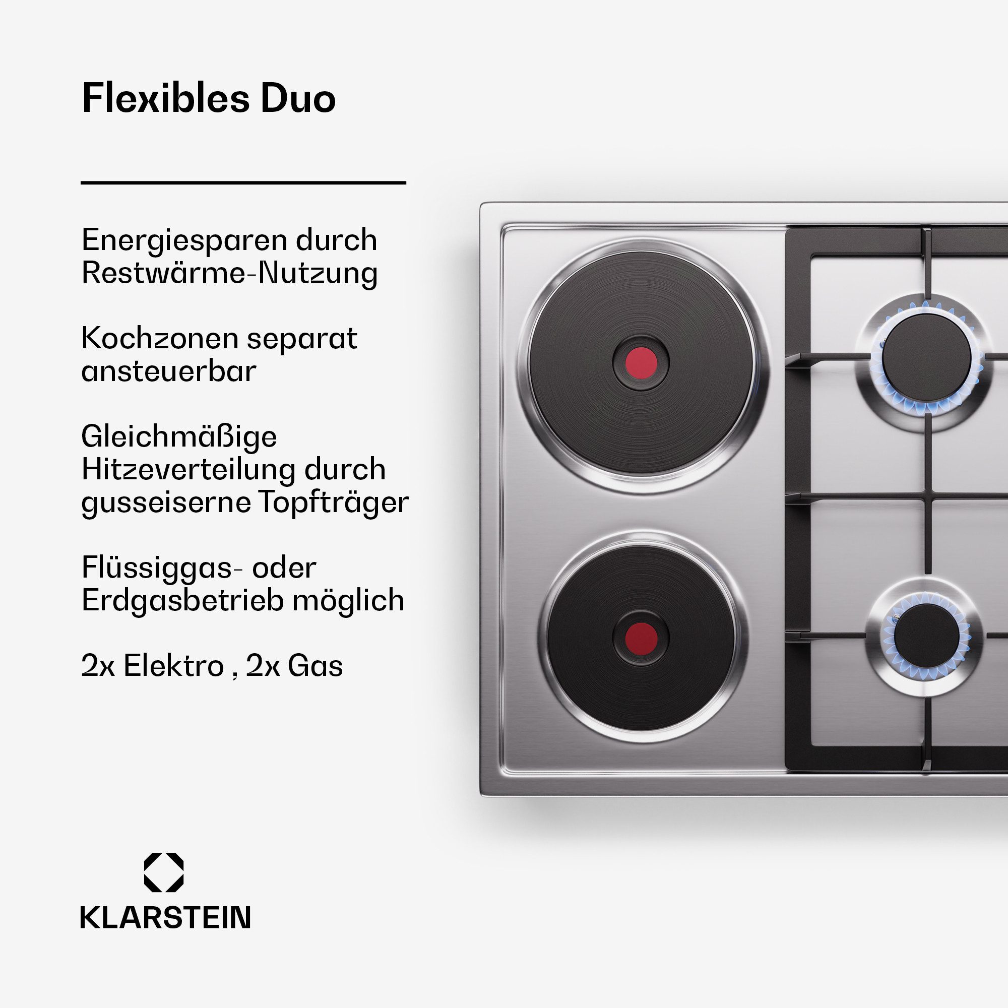 Klarstein Gas-Kochfeld MultiChef, Kochfelder Elektro Kochfeld Gas Hob 4 Zone