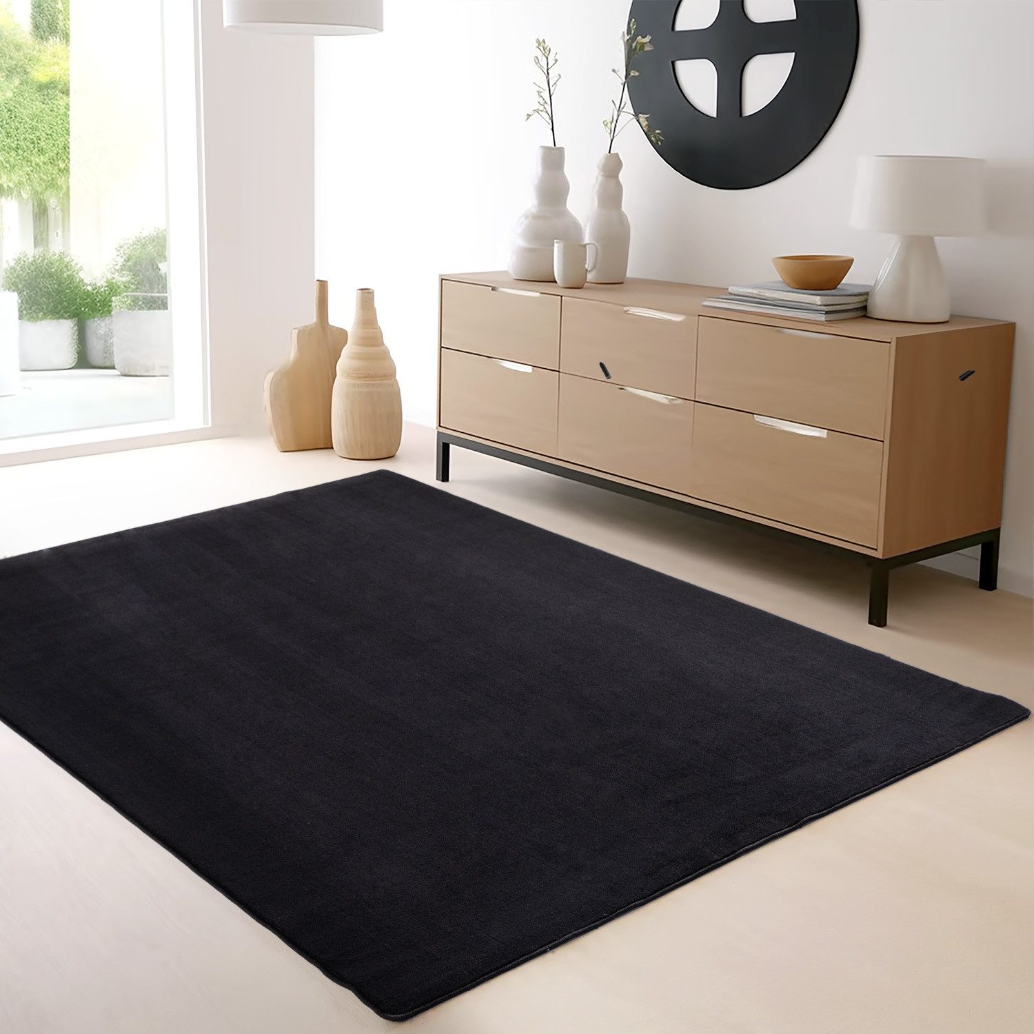 SIMPEX24 Teppich Unicolor - Einfarbig, Läufer, Höhe: 7 mm, Kurzflor Rund Teppich Anti Rutsch Rückseite Waschbar Flauschiger