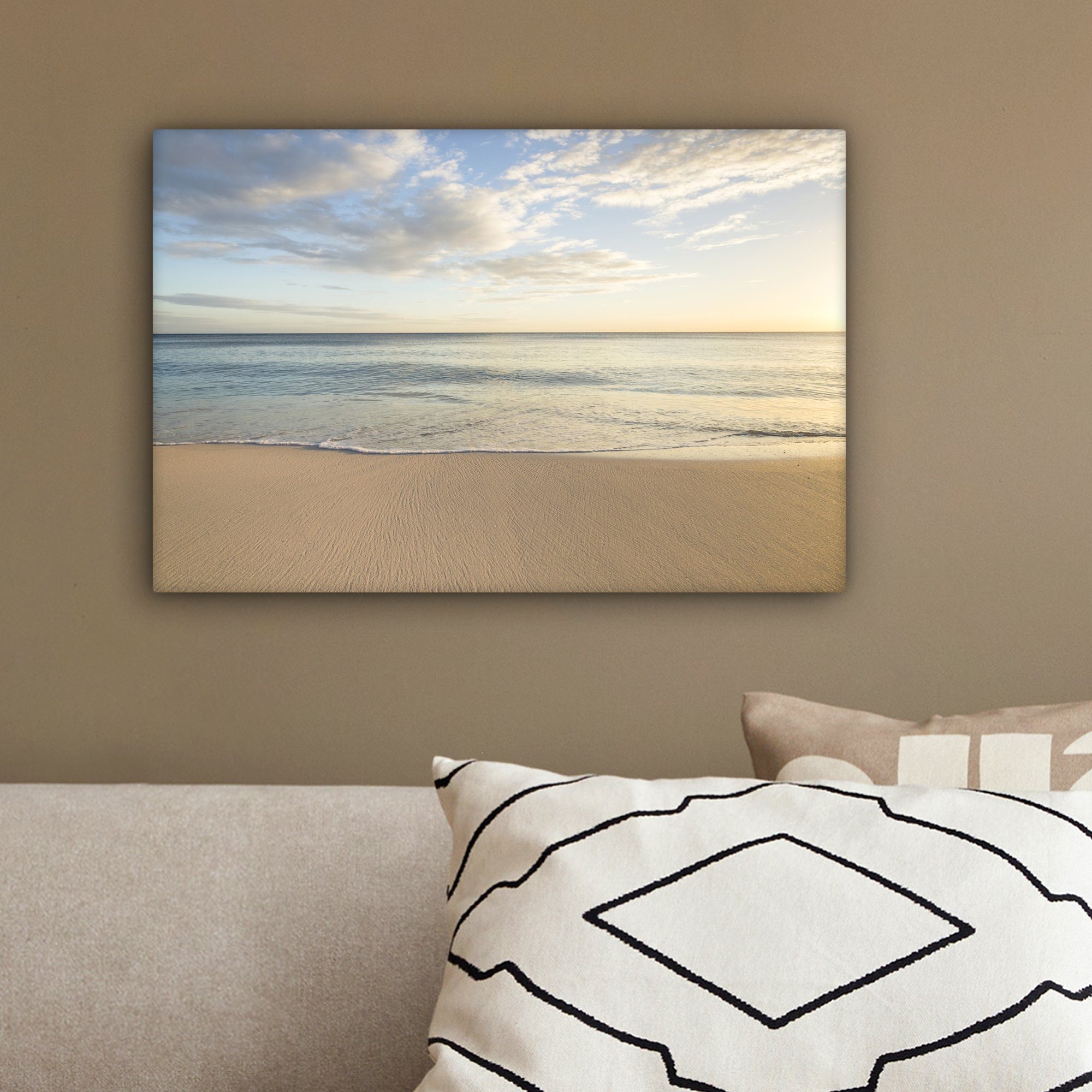 Wanddeko, - Leinwandbild (1 30x20 Leinwandbilder, - cm St), Wandbild Aufhängefertig, Wolken, Strand Wasser OneMillionCanvasses®