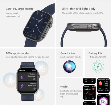 ZPIMY Smartwatch (2,0 Zoll, Android iOS), Herren mit Telefonfunktion 5ATM Wasserdicht 100+ Sportmodi Fitnessuhr
