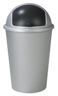 Home4You Mülleimer Abfalleimer, 50 Liter Fassungsvermögen, Schwarz, Silbergrau, Kunststoff, mit Deckel, Ø 40 x H 68 cm