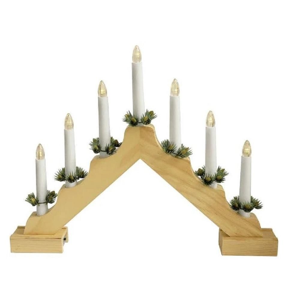 Star-Max LED Fensterleuchter LED-Weihnachtsleuchter Holz 7er warmweiß 39,5x31cm Batterie Timer 0917