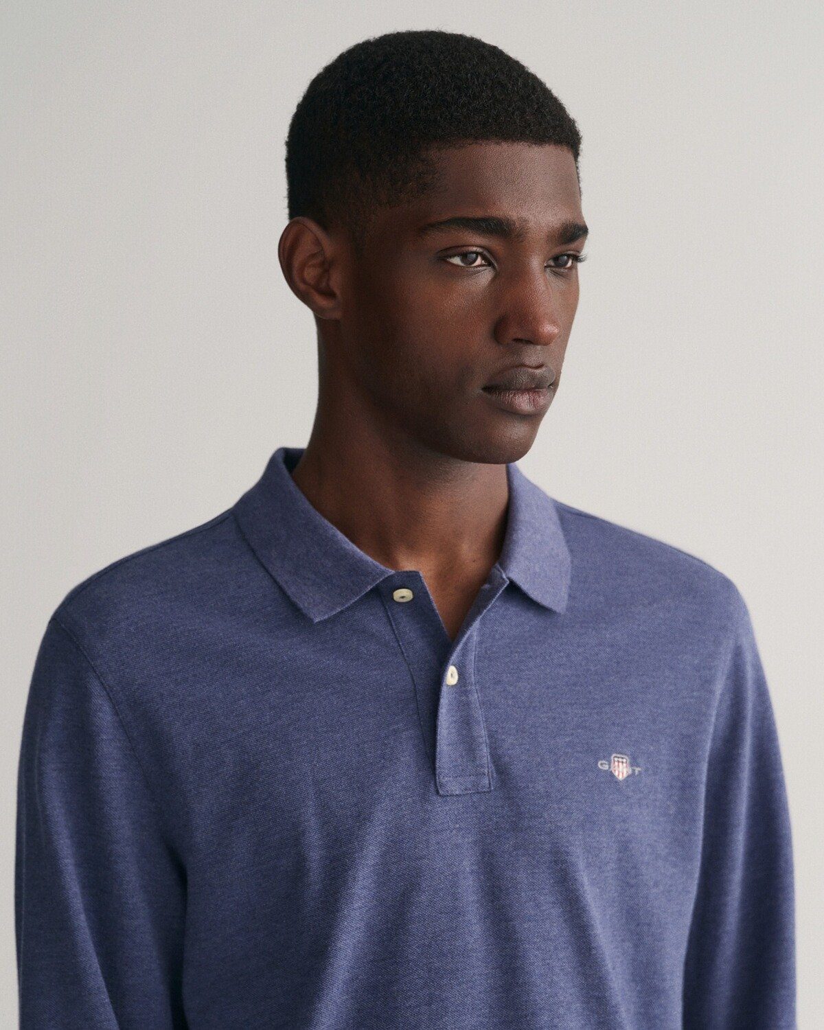 Piqué Demin Blau Poloshirt Meliert Rugby-Polo Gant