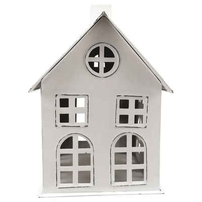 matches21 HOME & HOBBY Kerzenhalter Schönes Deko Teelicht Haus aus Metall in weiß 17,5 cm