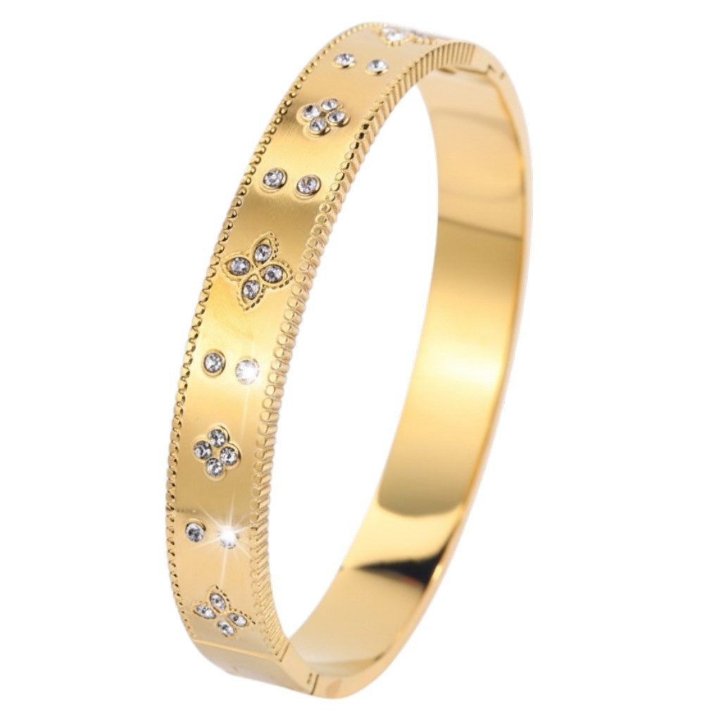 KARMA Armreif Floral Damen Gold Edelstahl Kristalle 6 cm Oval (rostfrei, 1-tlg., Damenarmreif wasserfest hypoallergen), modern elegant Geschenkidee Damenschmuck