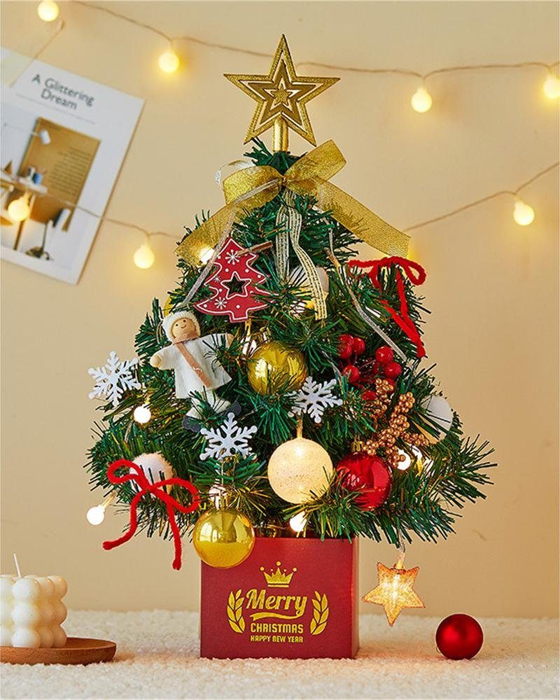 Rouemi Künstlicher Weihnachtsbaum Mini-Weihnachtsbaum, Weihnachtsbaumdekoration mit bunten Lichtern Goldfarben