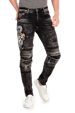 Cipo & Baxx Slim-fit-Jeans mit großem Tiermotiv