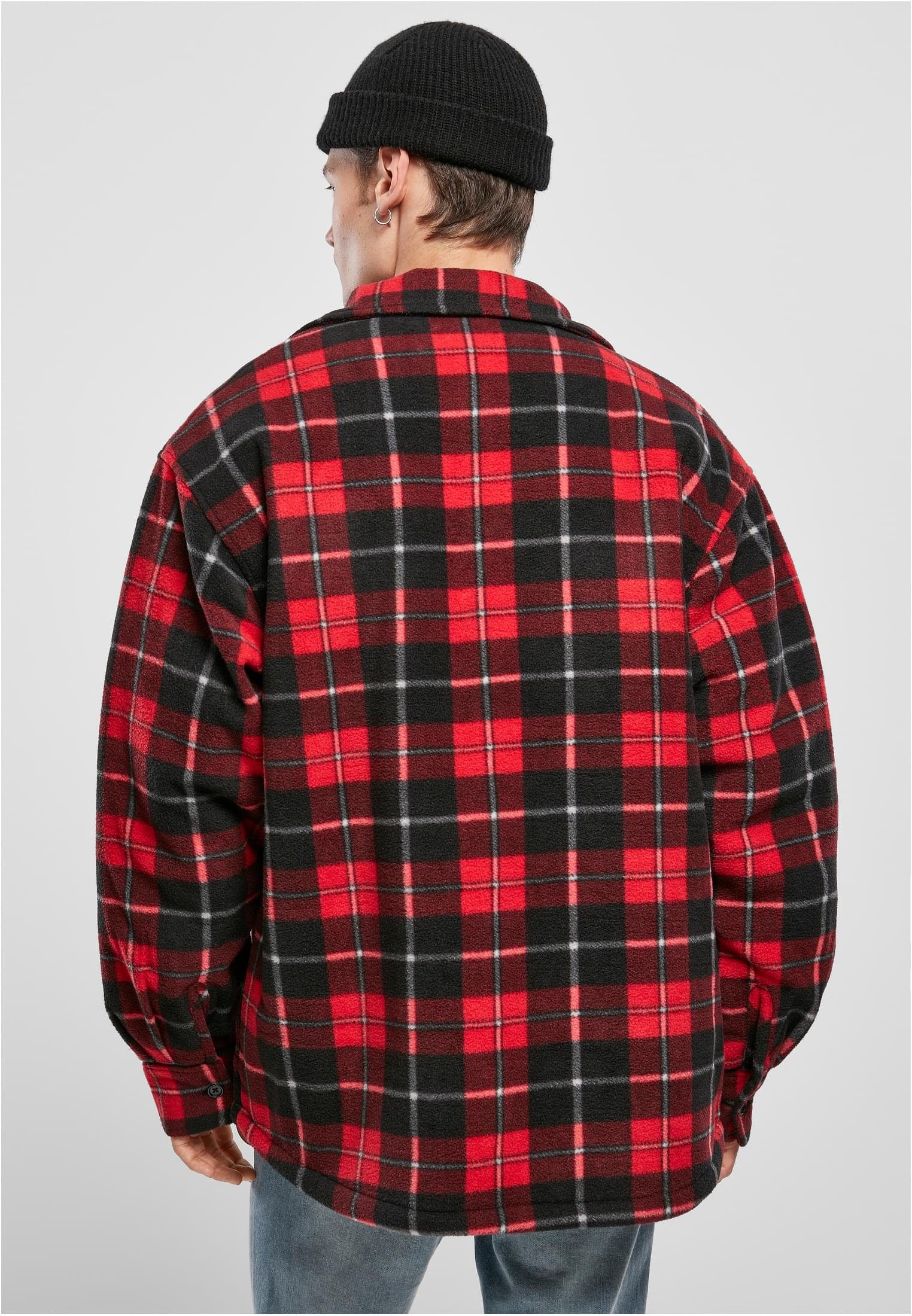URBAN CLASSICS Outdoorjacke Herren Plaid Jacket (1-St) Lined Shirt Teddy red/black
