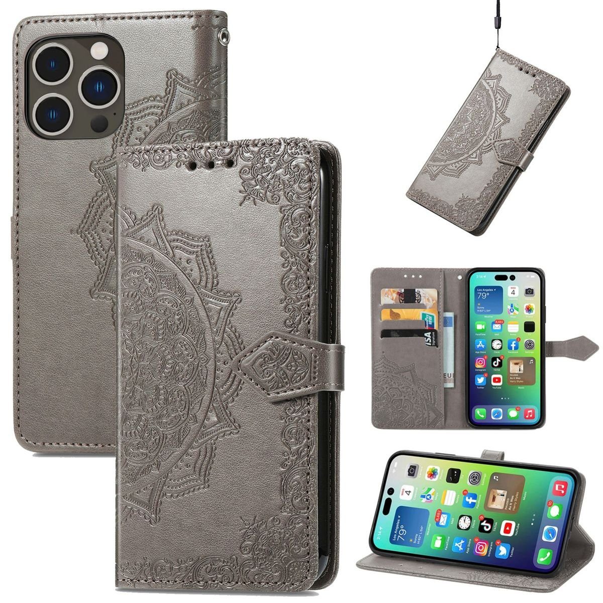 König Design Handyhülle Apple iPhone 15 Pro, Schutzhülle Schutztasche Case Cover Etuis Wallet Klapptasche Bookstyle