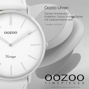 OOZOO Quarzuhr Oozoo Damen Armbanduhr weiß Analog, Damenuhr rund, groß (ca. 45mm), Lederarmband weiß, Fashion