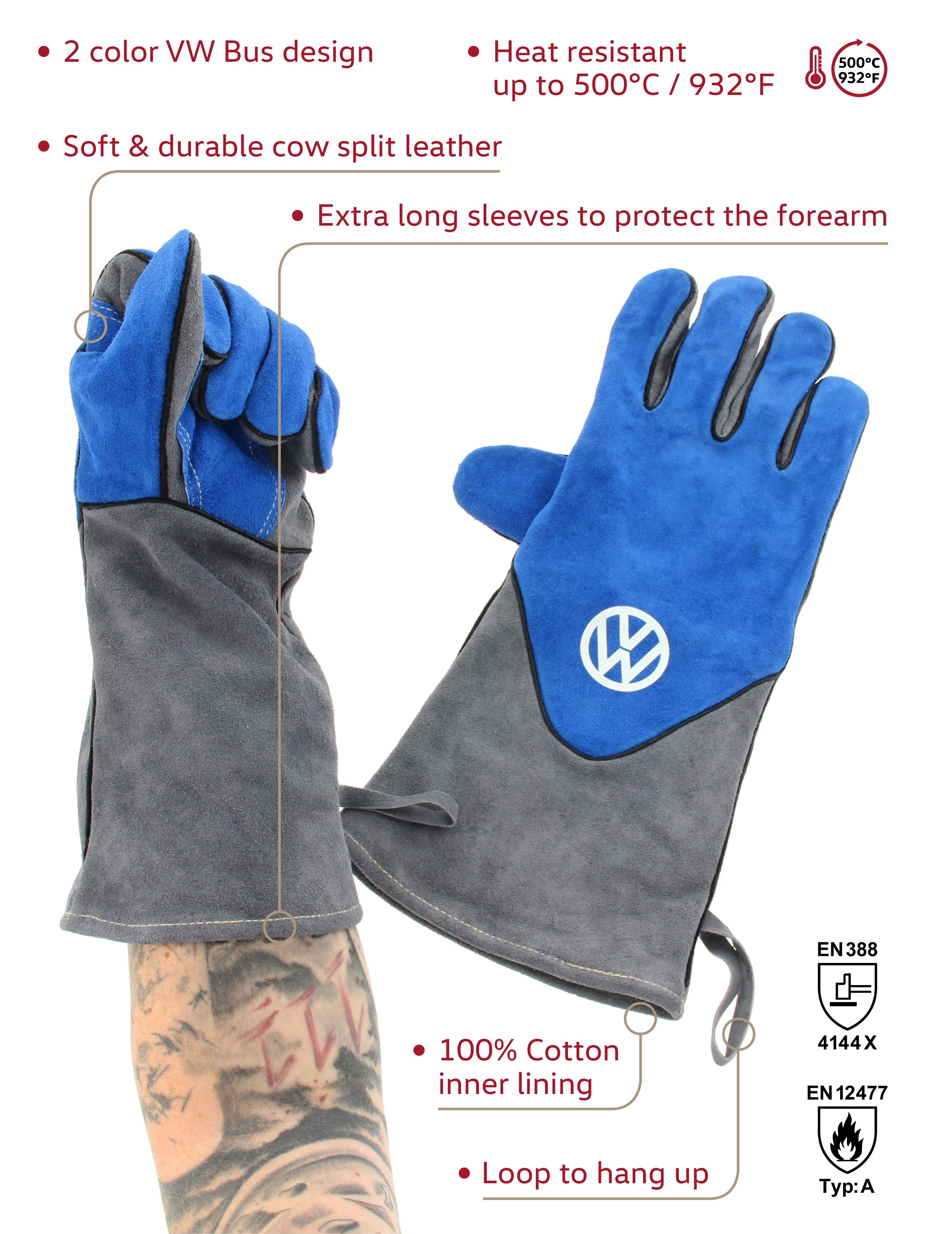 BRISA (Paar, VW-Logo, Volkswagen VW Grillhanschuhen), hitzebeständige aus besteht Collection Grillhandschuhe Grillhandschuhe blau mit BBQ-Handschuhe 2 by in