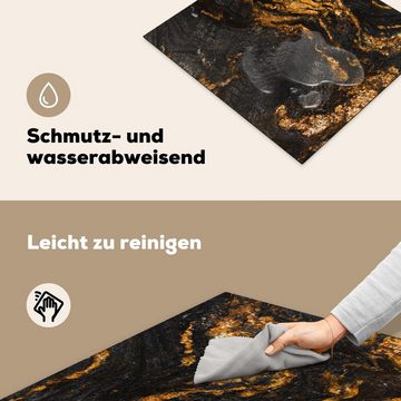 MuchoWow Herdblende-/Abdeckplatte Marmor - Limette - Schwarz - Gold - Marmoroptik - Luxus, Vinyl, (1 tlg), 59x51 cm, Induktionsschutz, Induktionskochfeld, Ceranfeldabdeckung