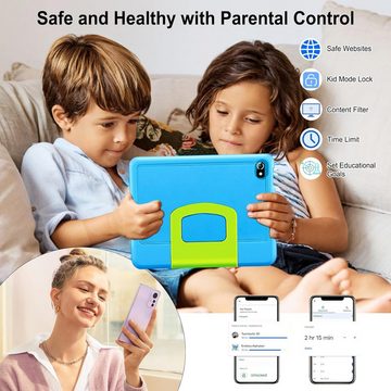 OUZRS für Kinder Kindersicherung, Lernsoftware Tablet (10", 128 GB, Android 13, Dual-Kamera HD/IPS, WiFi Bluetooth Netflix YouTube, mit Hüllen)