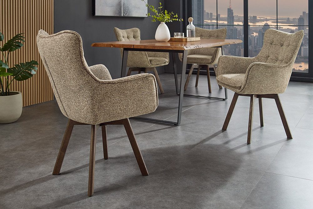 riess-ambiente Drehstuhl THOR taupe / braun - Strukturstoff, Eichenholz, 360° drehbar, Armlehne (Einzelartikel, 1 St), Retro-Polsterstuhl - ideal für Ess-, Arbeits-, Wohnzimmer und Büro
