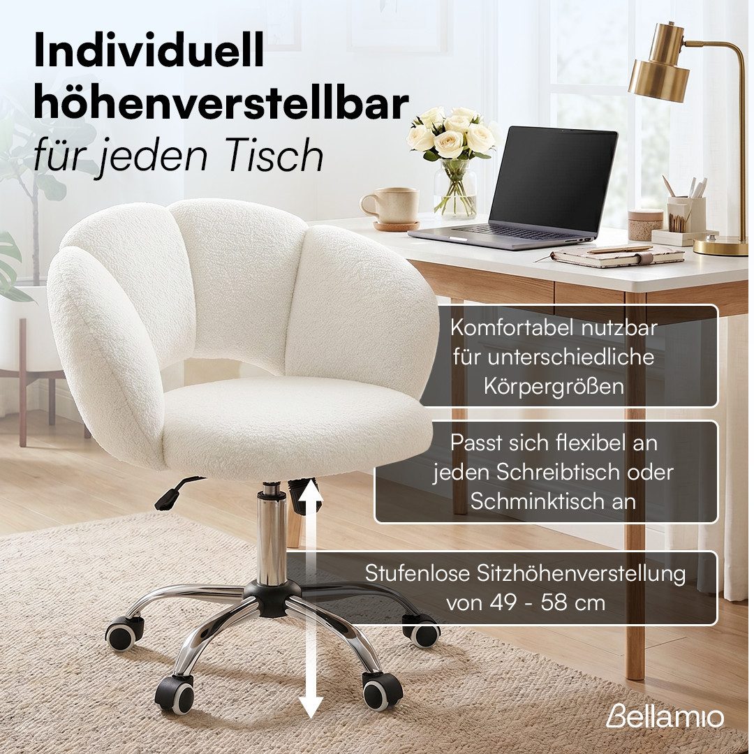 Bellamio Drehstuhl Meli Wolkenstuhl (weiß, Bürostuhl höhenverstellbar & drehbar), bis 140 kg, Schmink- & Schreibtischstuhl mit verstellbarer Rückenlehne – Bild 4 von 5