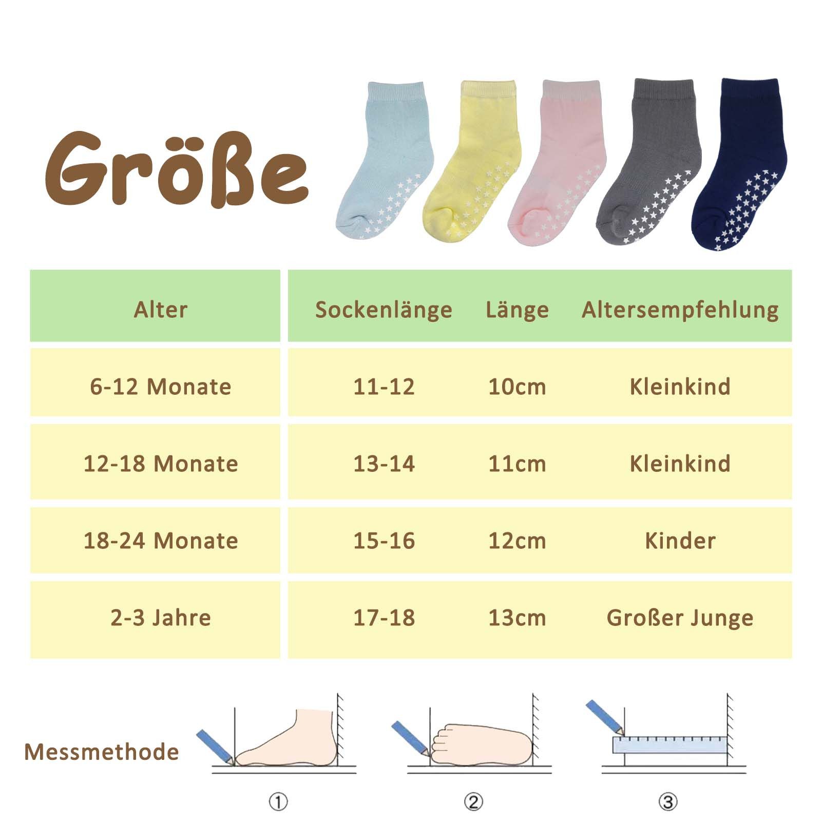 Yalion Langsocken Babysocken Kinder Anti Rutsch Socken 12 Paar Weich Atmungsaktiv Unisex (Set, 12-Paar, 12 Paar) Rutschfeste Sternen-Noppen – Bild 5 von 5