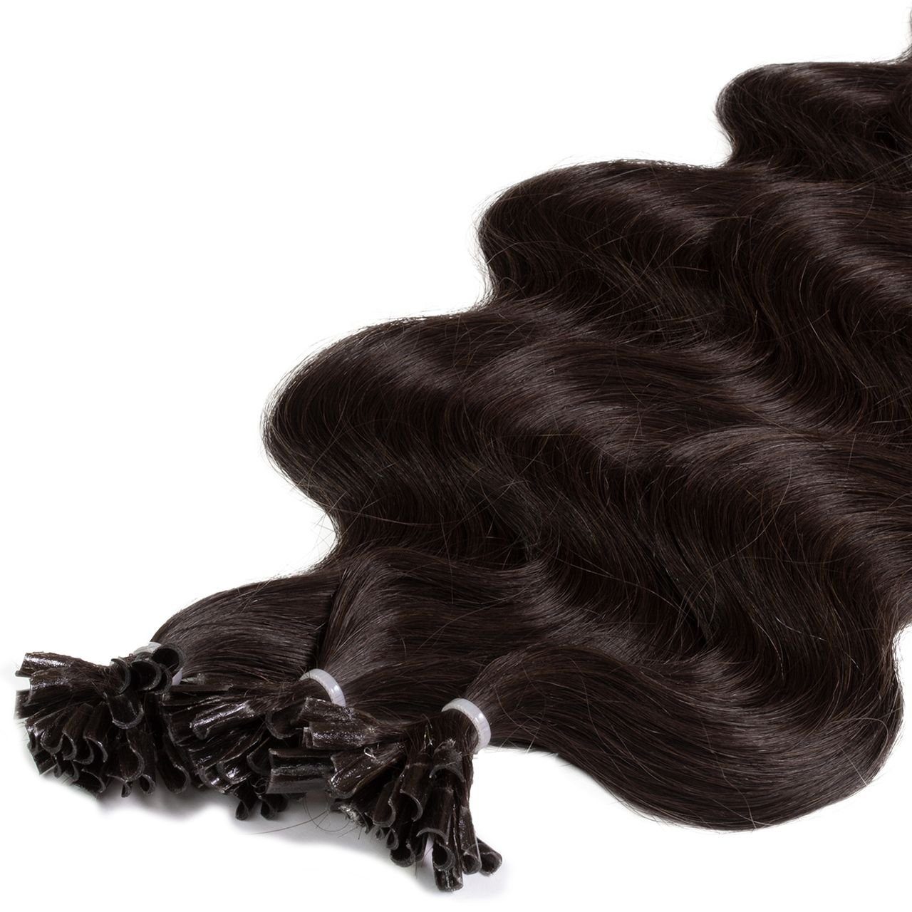 hair2heart Hellbraun gewellt Premium #5/0 Bondings Echthaar-Extension 40cm