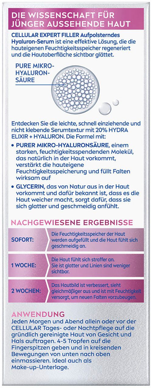 Nivea Gesichtsserum CELLULAR EXPERT FILLER HYALURON REPLUMPING SERUM, Glättet Falten, feuchtigkeitsspendend.