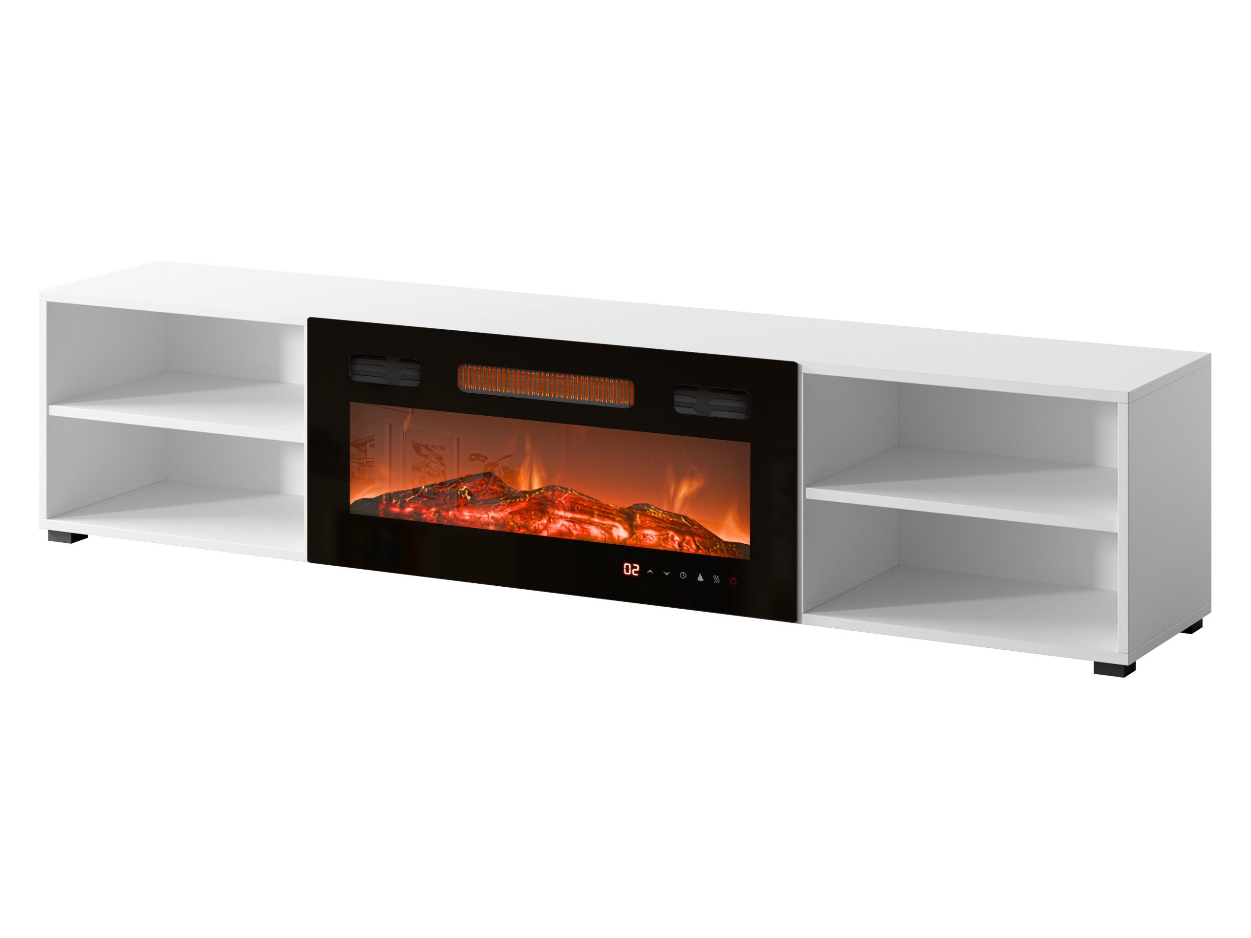 MIRJAN24 TV-Schrank Polo 180 (mit Elektrische Kamin) Realistische LED-Flamme, Gehärtetes Glas, 180x33x39 cm
