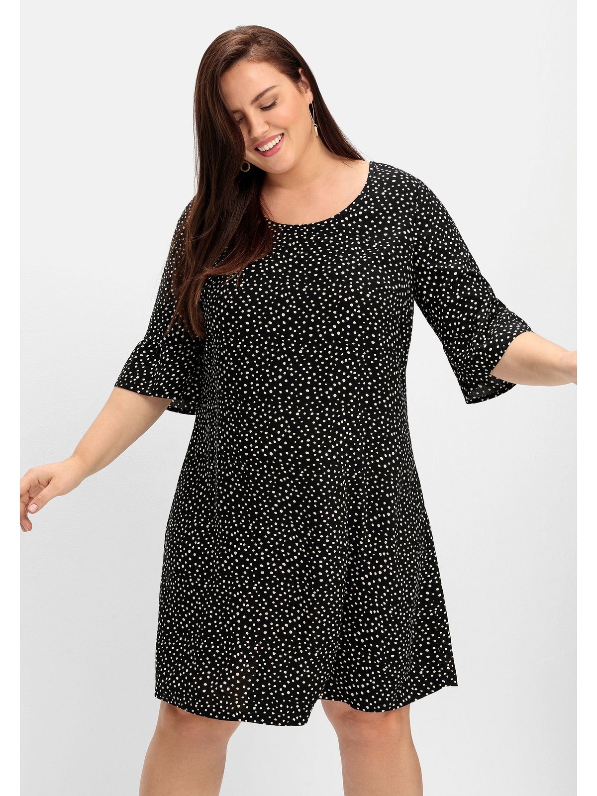 Sheego Druckkleid Große Größen mit 3/4-Arm und Pünktchen-Alloverdruck