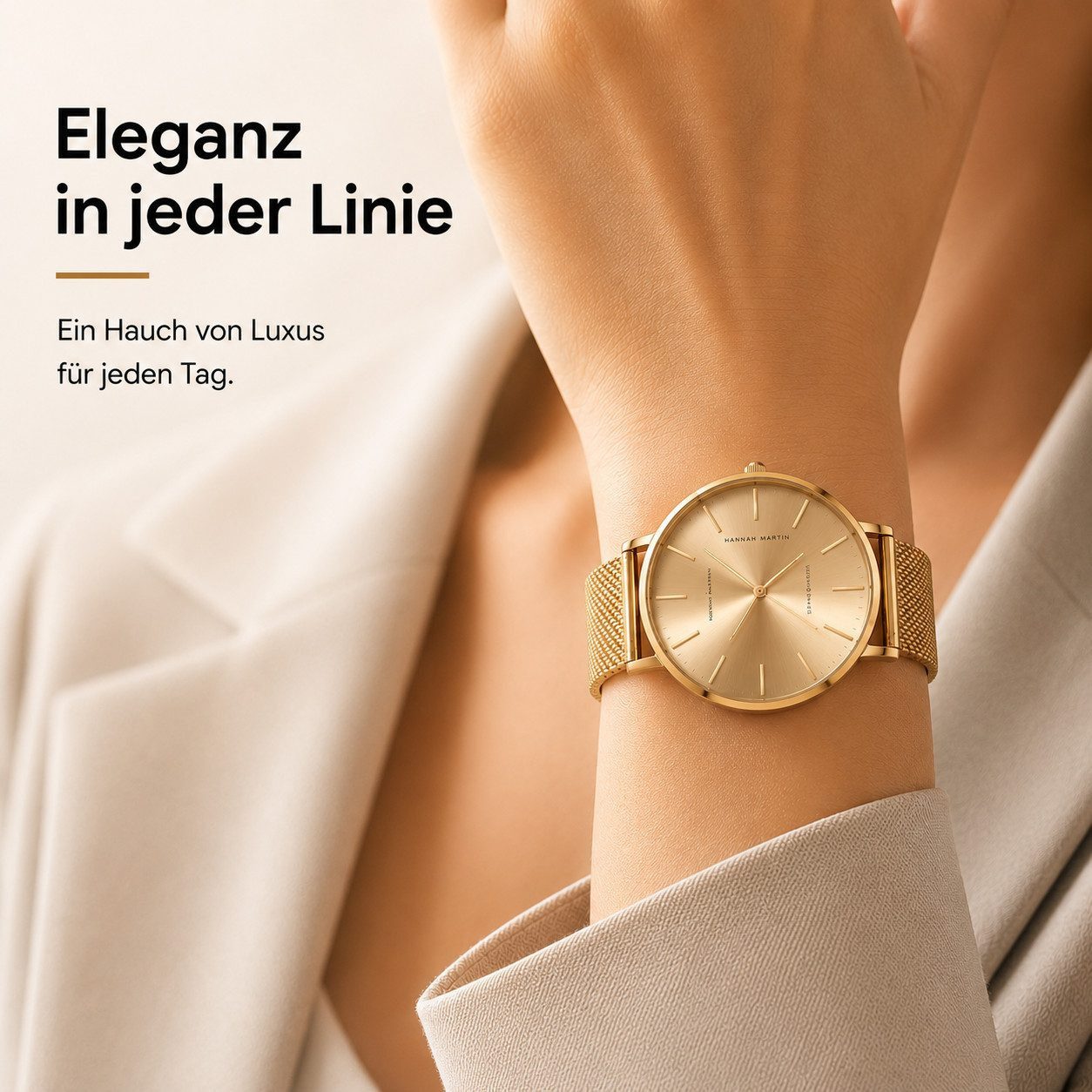 Fyrove Quarzuhr Damen Armbanduhr 36 mm mit Edelstahl-Mesharmband, (ultraflache Analoguhr 6,9 mm, 3 ATM spritzwassergeschützt), elegante Business Damenuhr in Gold