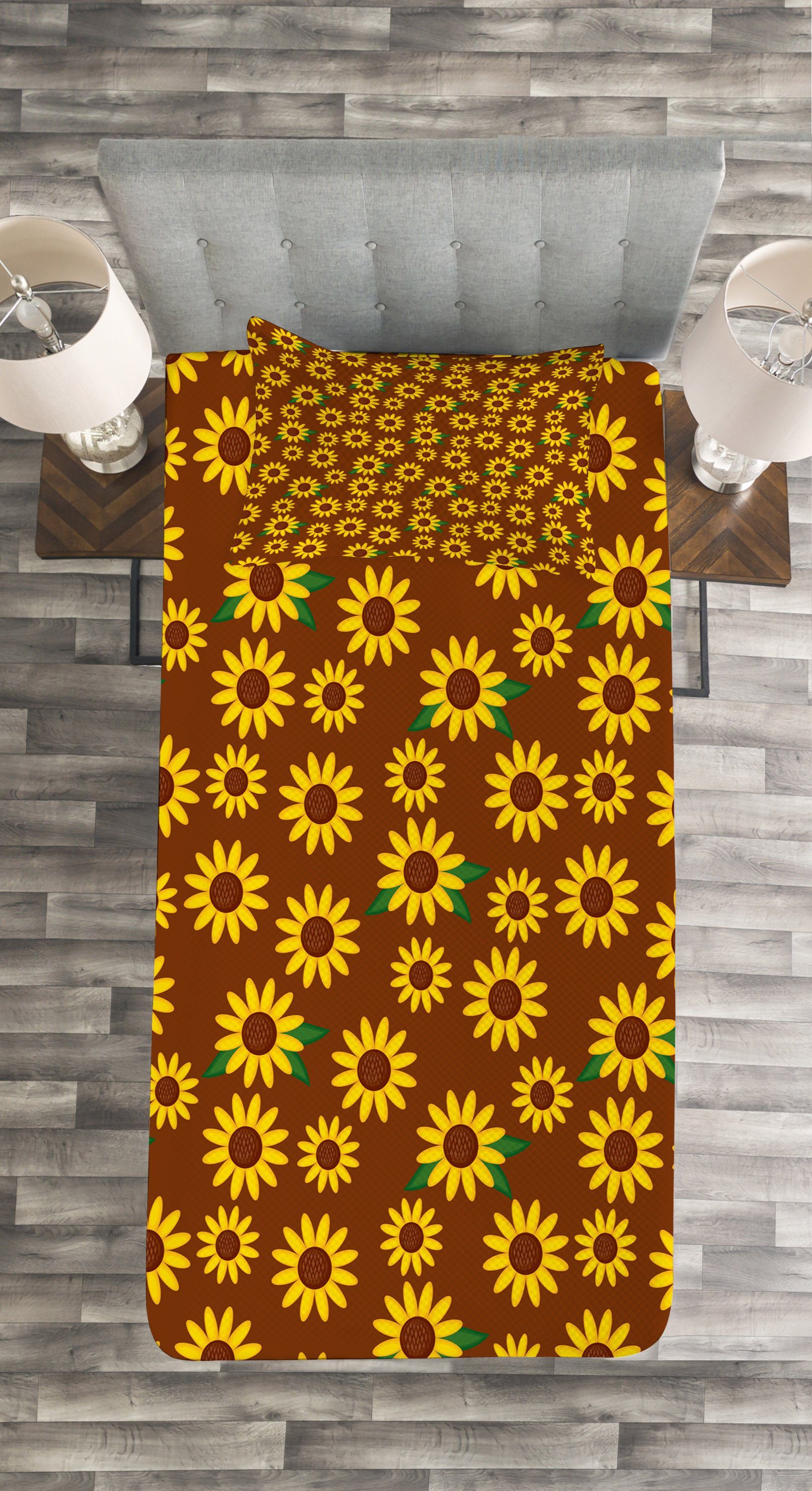 Set Abakuhaus, Kissenbezügen Sonnenblume Waschbar, mit Tagesdecke Cartoon-Blüten