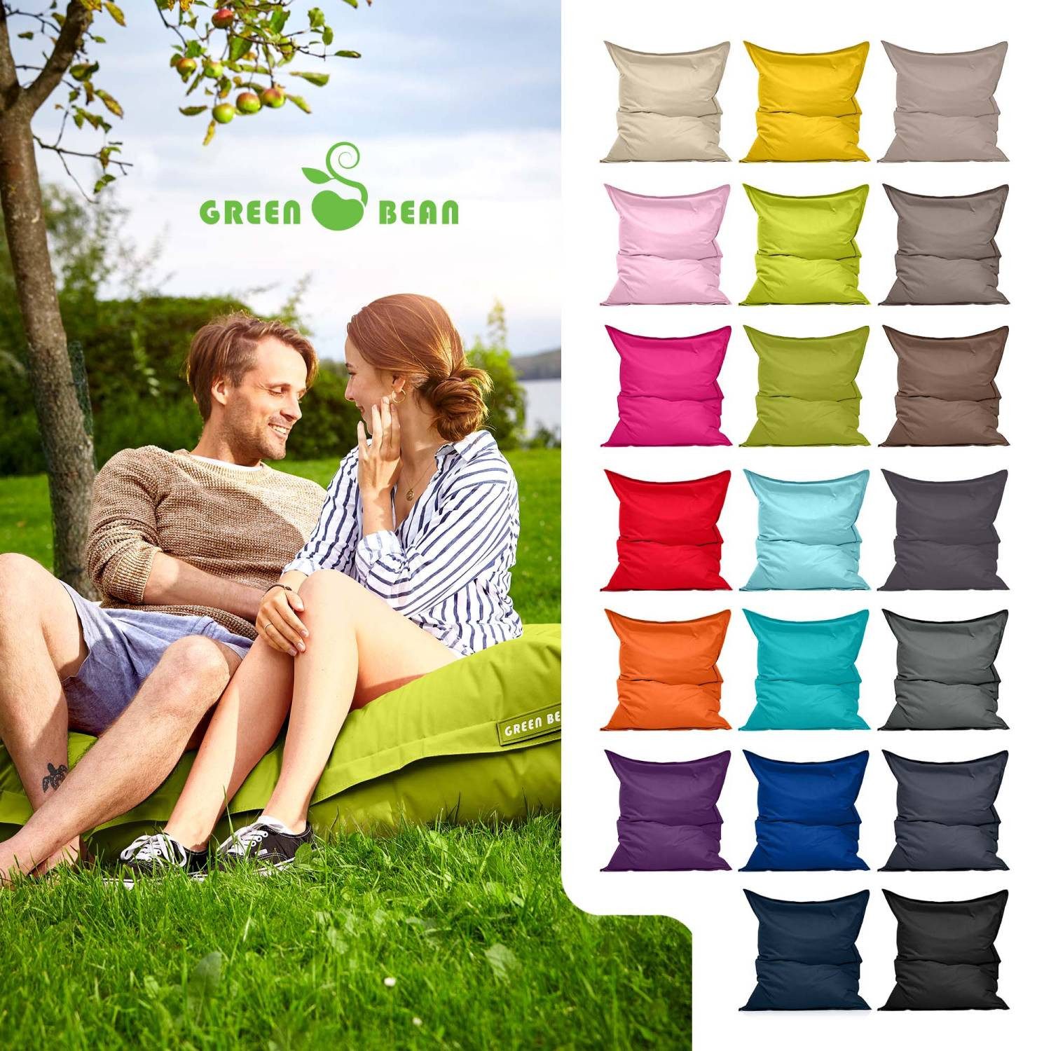 Green Bean Sitzsack XL Outdoor Sitzsack Square 120x160cm (XL Riesensitzsack 120x160cm 270 Liter Kinder & Erwachsene Bean Bag EPS Perlen Füllung, Groß Draußen Outdoor Liegekissen), Waschbar Wetterfest Lounge Sitzkissen Bodenkissen