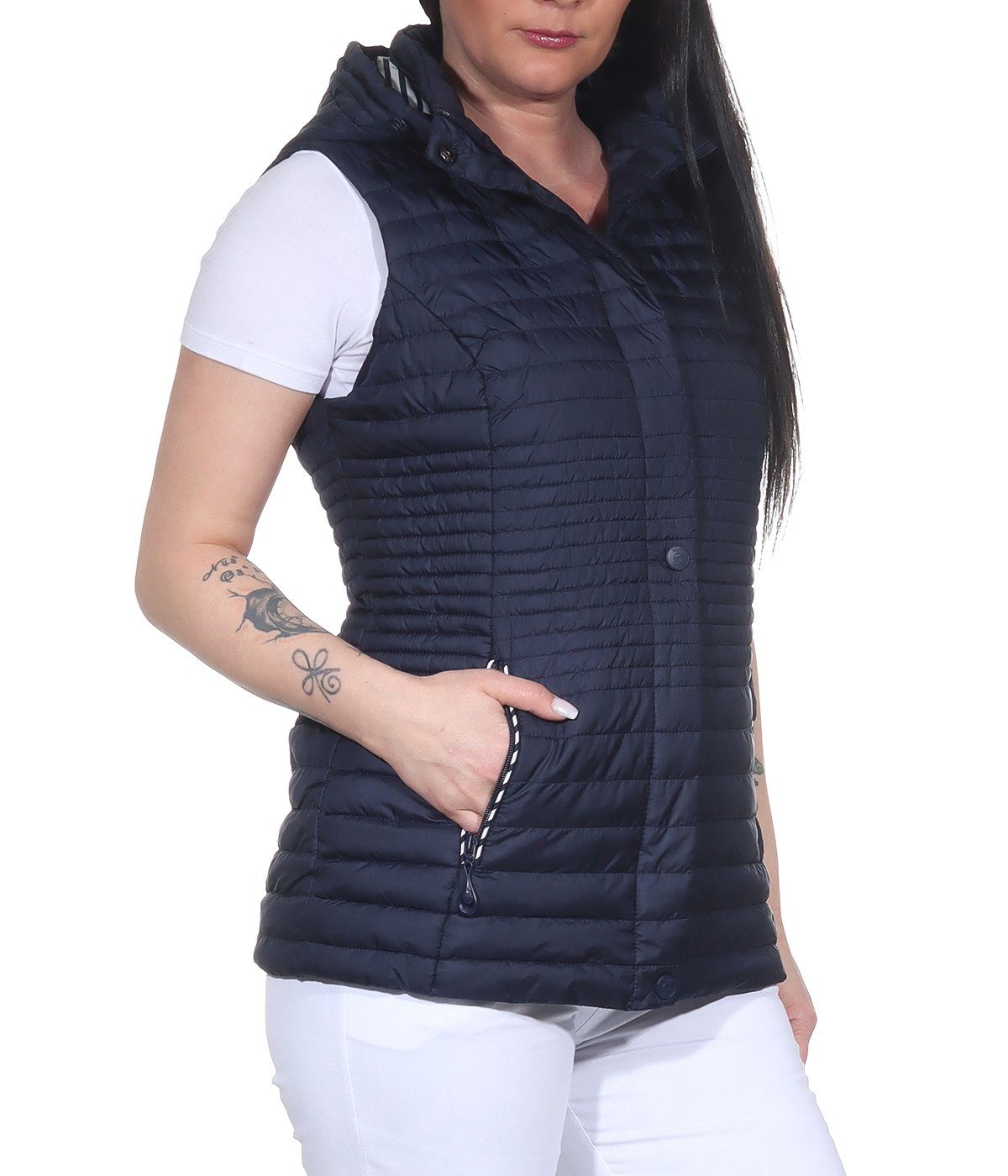Aurela Damenmode Steppweste Damen Weste leichte Steppweste maritime Sommerweste Eingrifftaschen (außen) und Brusttasche (Innen), auch große Größen