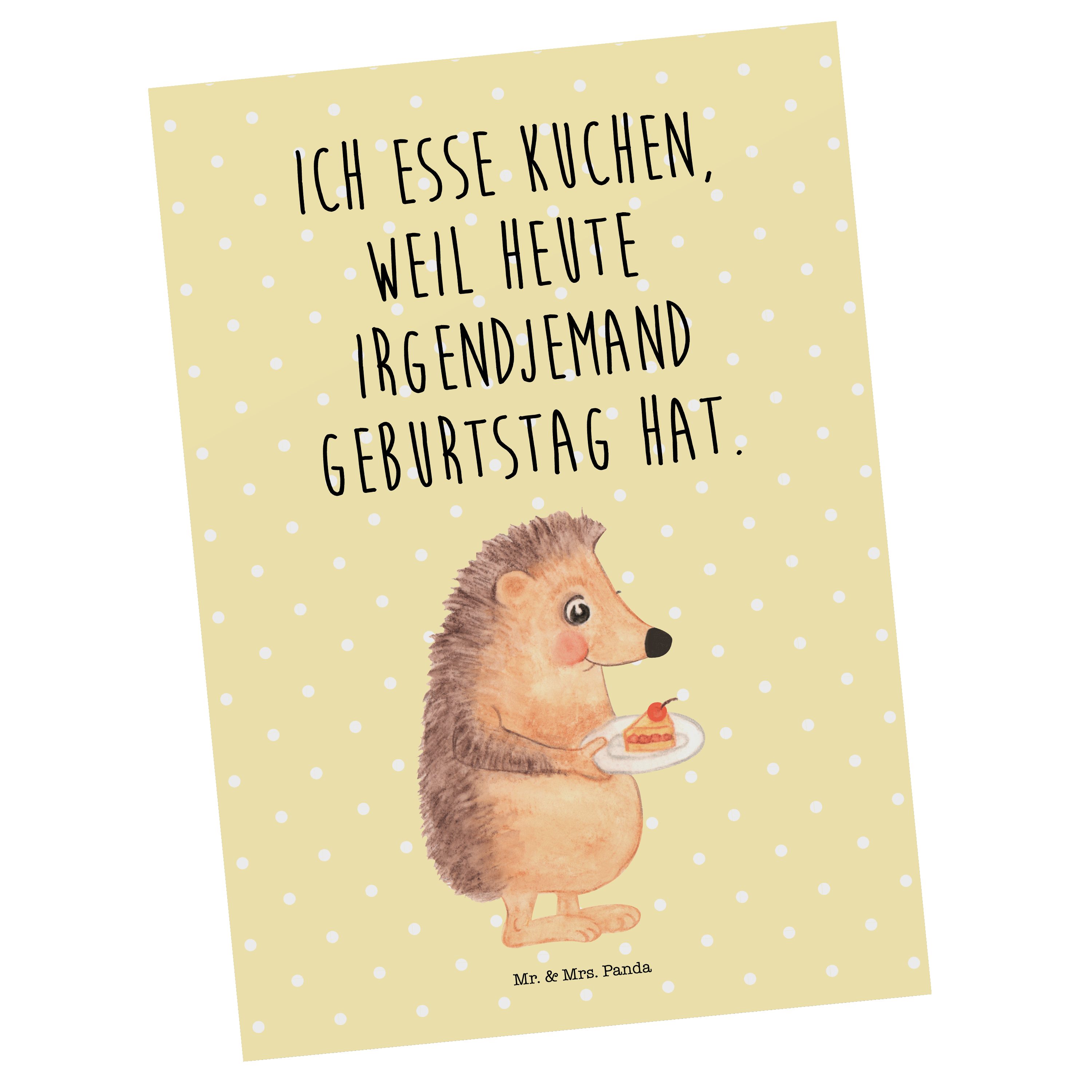 Mr. & Mrs. Panda Postkarte Igel Kuchenstück, Postkarte, Gelb Pastell, Geburtstagskuchen, Postkar, Geburtstagskuchen Postkarte Kuchen