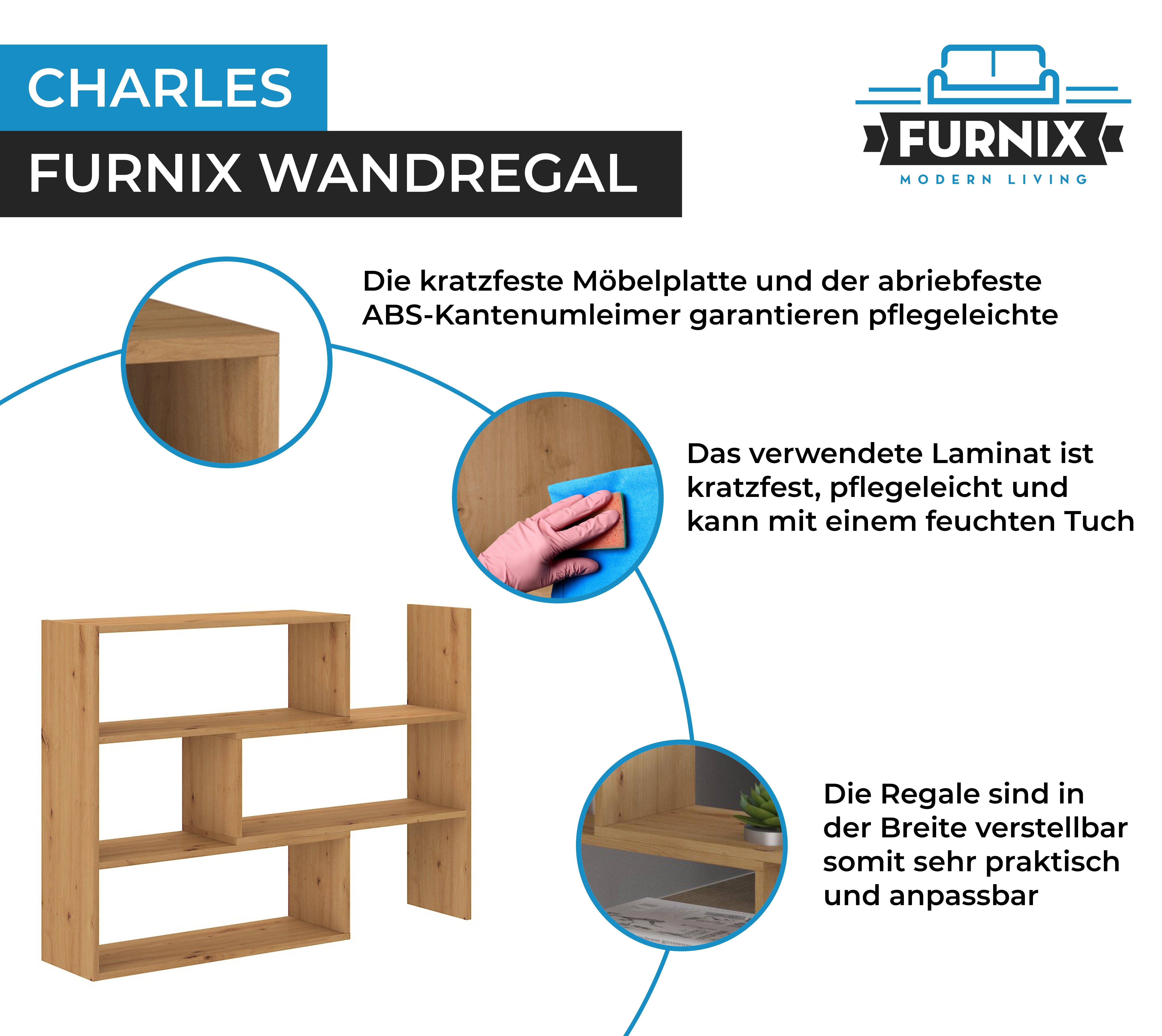 Auswahl, CHARLES in Furnix Varianten 3 Raumteiler Farben ausziehbar 3 Wandregal Eiche Bücherregal Artisan je