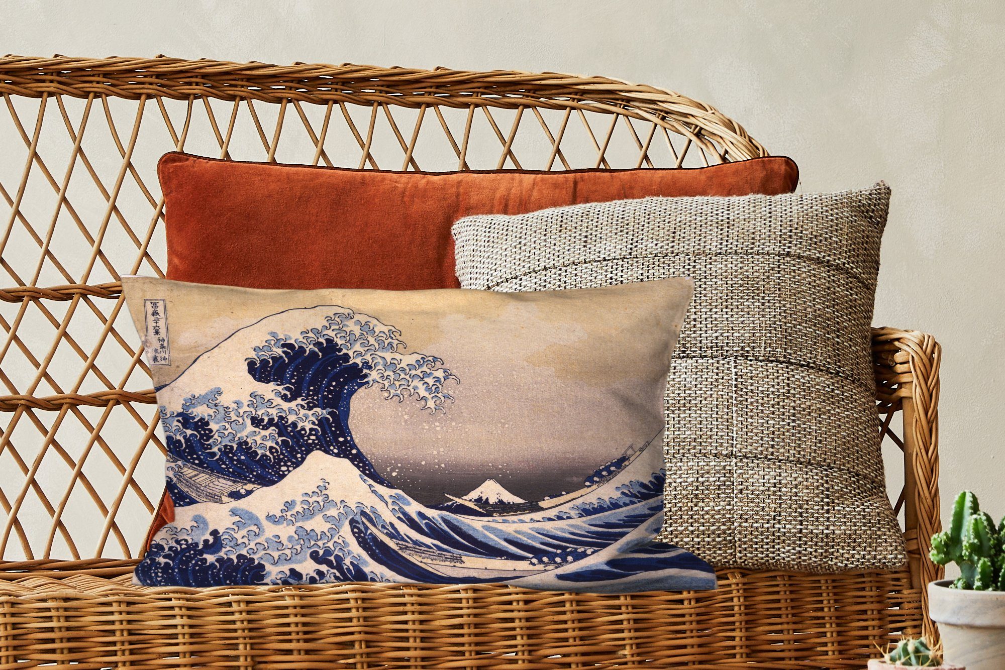 Schlafzimmer von Zierkissen, Dekoration, große Kluft Katsushika Hokusai, Die Gemälde MuchoWow Dekokissen Dekokissen von Füllung, - Kanagawa Wohzimmer mit