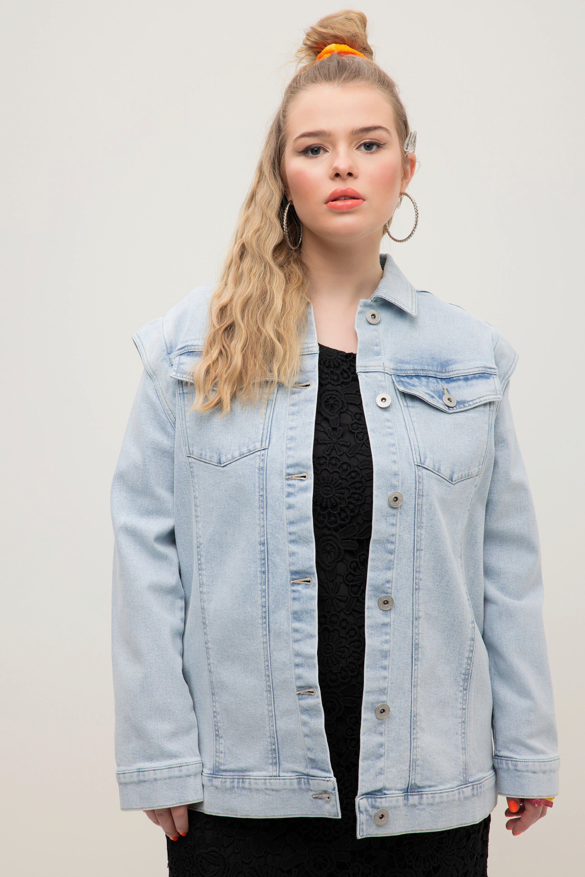 Studio Untold Jeansjacke Jeansjacke oversized Schulter Betonung Hemdkragen