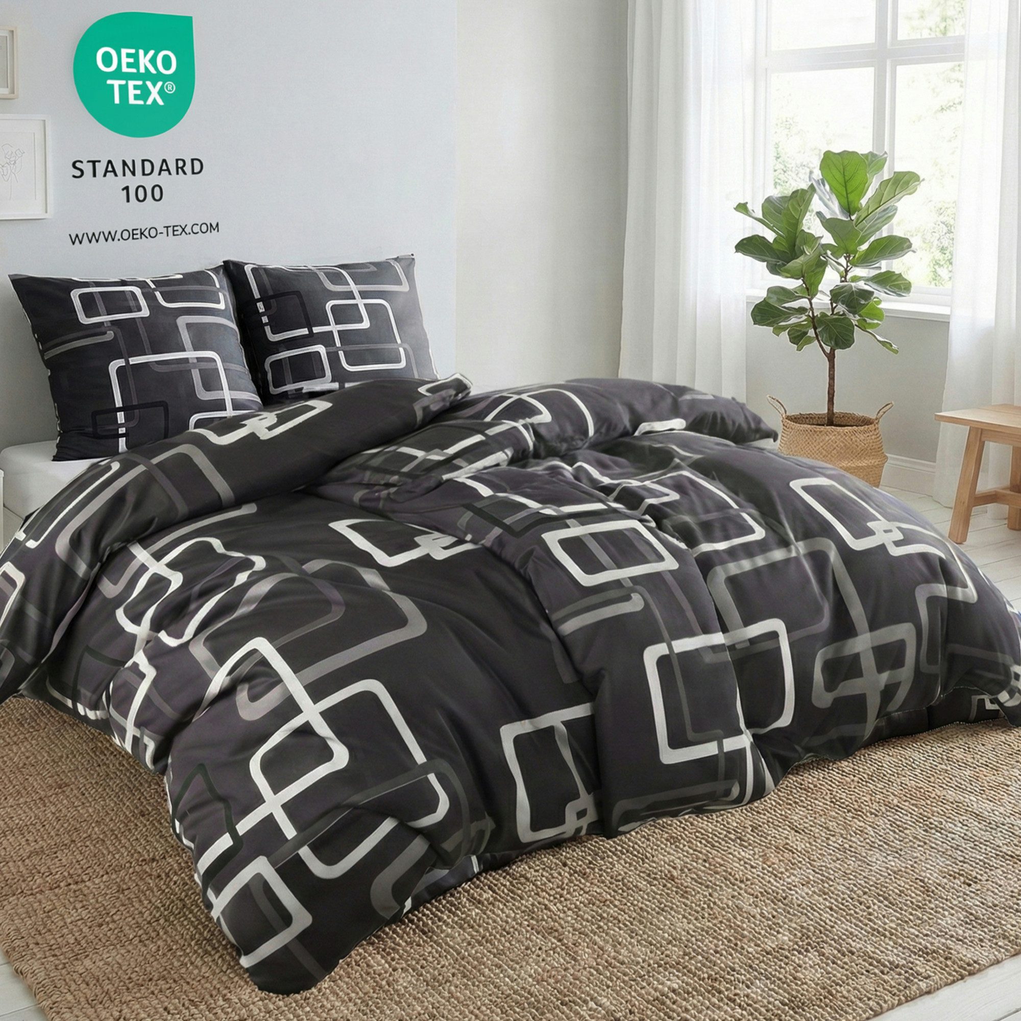 Kuscheli Bettwäsche 2x 135x200 + 2x 80x80 cm atmungsaktiver Bettbezug, moderne Designs, Für Allergiker geeignet, pflegeleicht, angenehm weicher Stoff