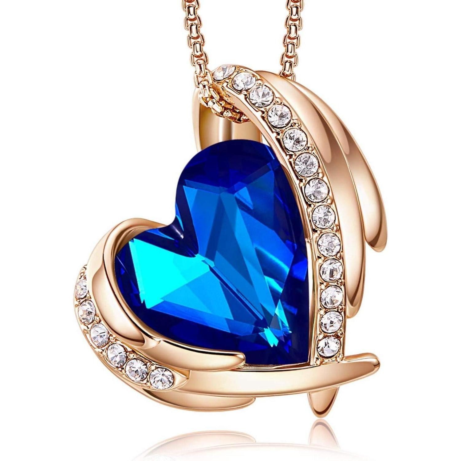 LuxusKollektion Herzkette Rosegold Halskette Damen Herz Kristall Blau in Geschenkverpackung