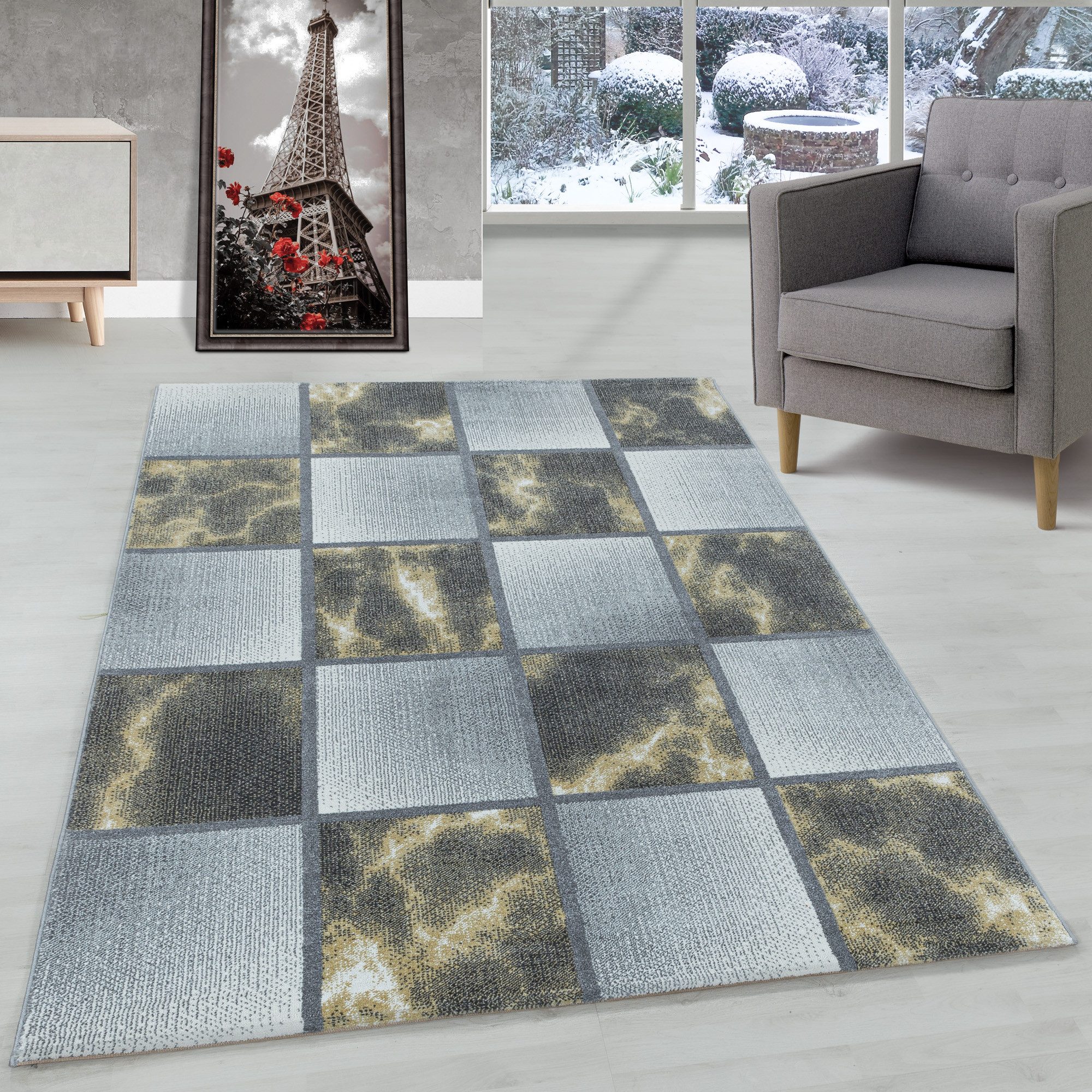 Carpettex Frisé-Teppich Kariert Design, Läufer, Höhe: günstig online kaufen