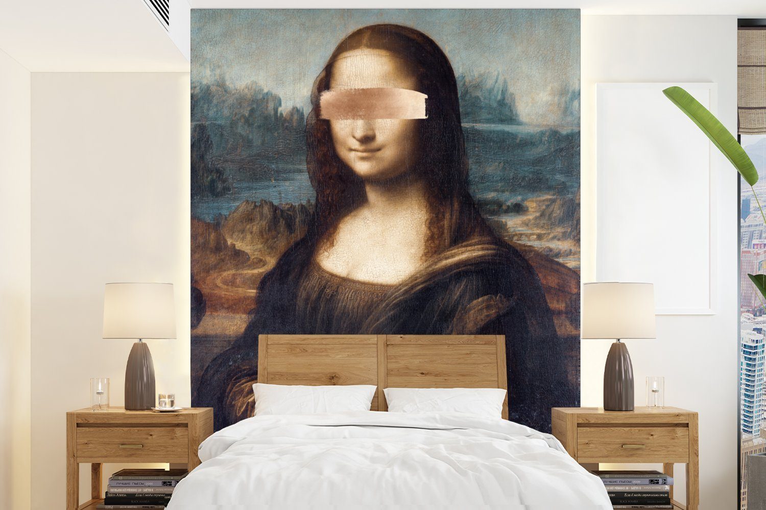 MuchoWow Fototapete Mona Lisa - Da Vinci - Roségold, Matt, bedruckt, (4 St), Montagefertig Vinyl Tapete für Wohnzimmer, Wandtapete