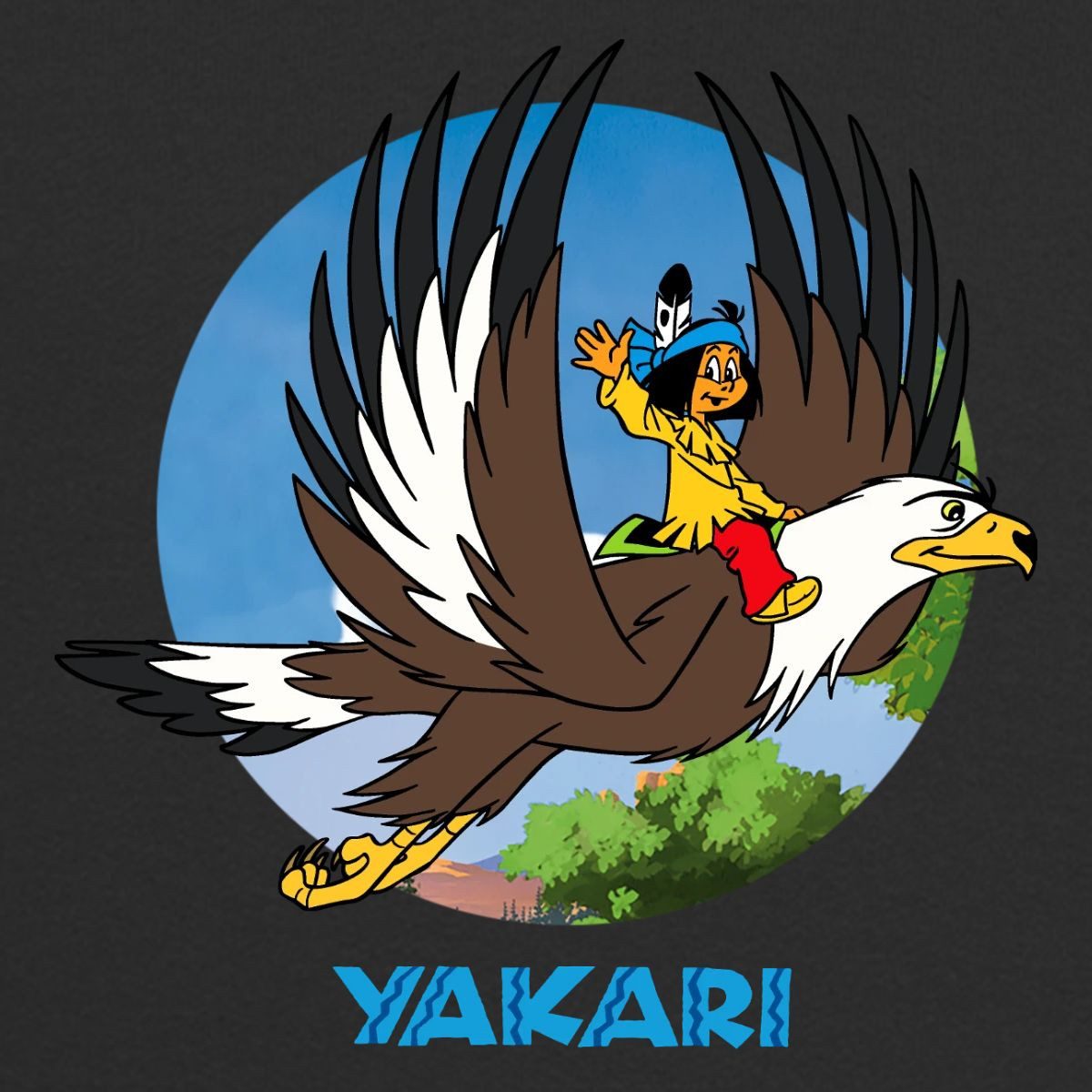 Spreadshirt Hoodie Yakari Fliegt Auf Großer Adler Kreislogo Kinder Kontrast-Hoodie (1-tlg)
