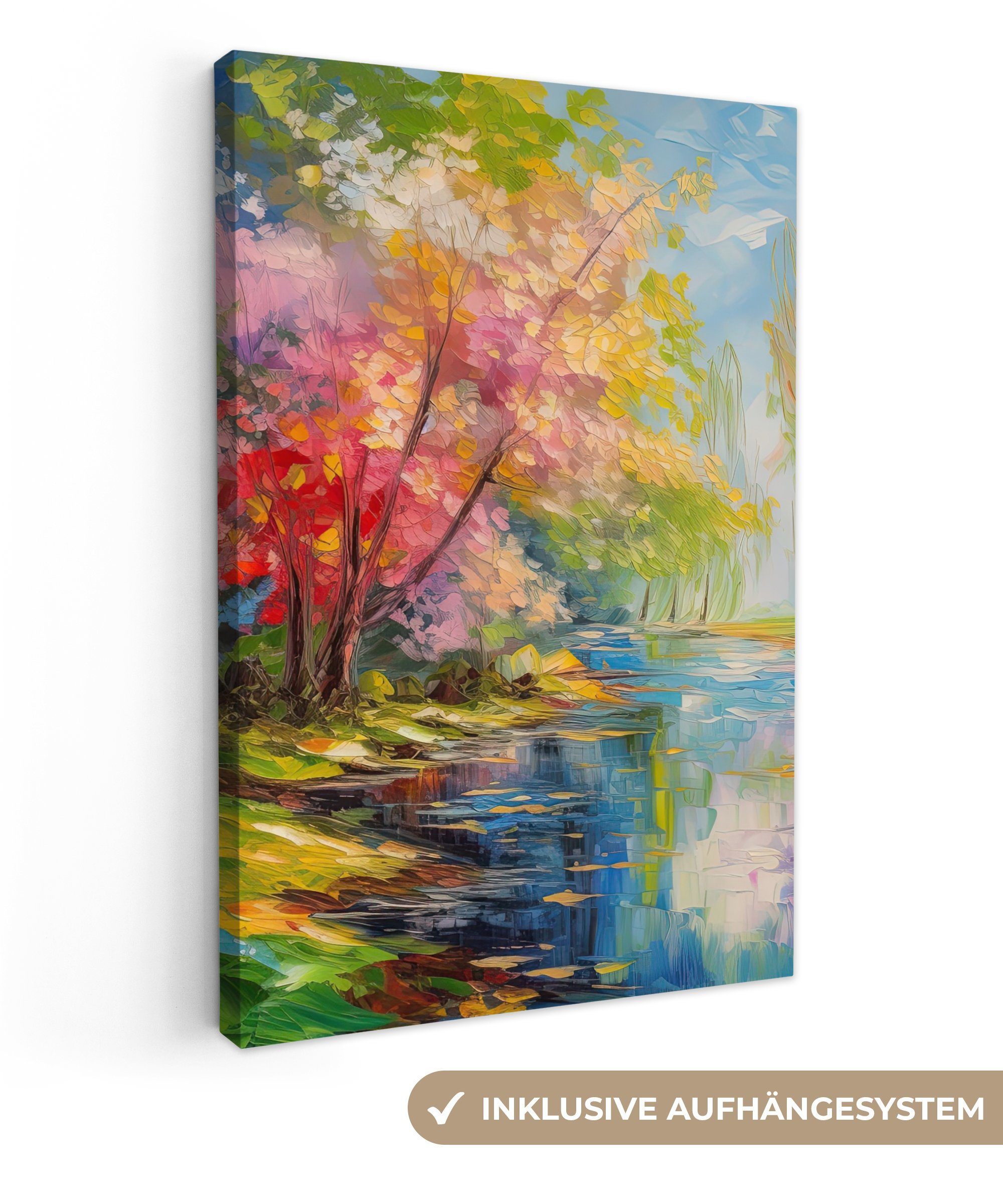 OneMillionCanvasses® Leinwandbild Ölfarbe - Landschaft - Natur - Farbenfroh, (1 St), Leinwand Bilder für Wohnzimmer Schlafzimmer, 40x60 cm