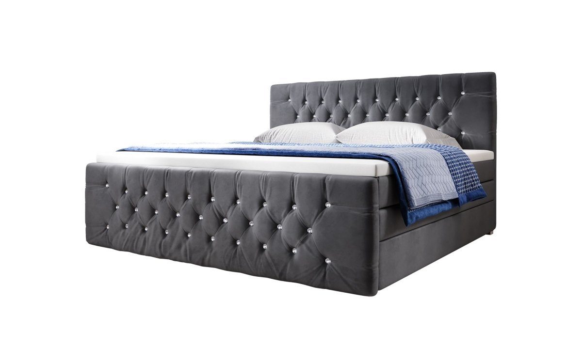Luxusbetten24 Boxspringbett Nobile, mit Strass und Stauraum