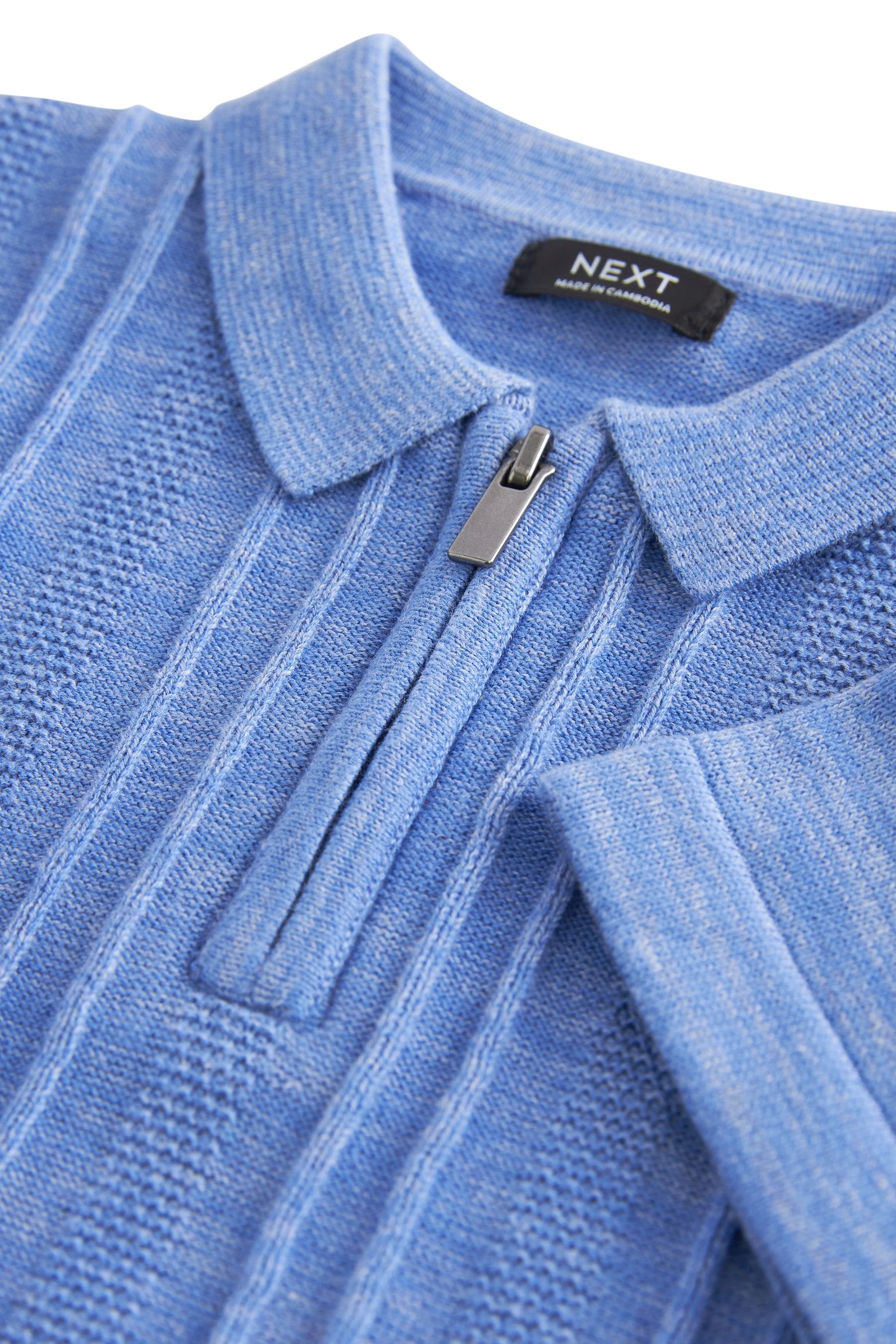 (1-tlg) Next aus Reißverschluss Kurzarm-Polohemd Blue mit Polokragenpullover Strick